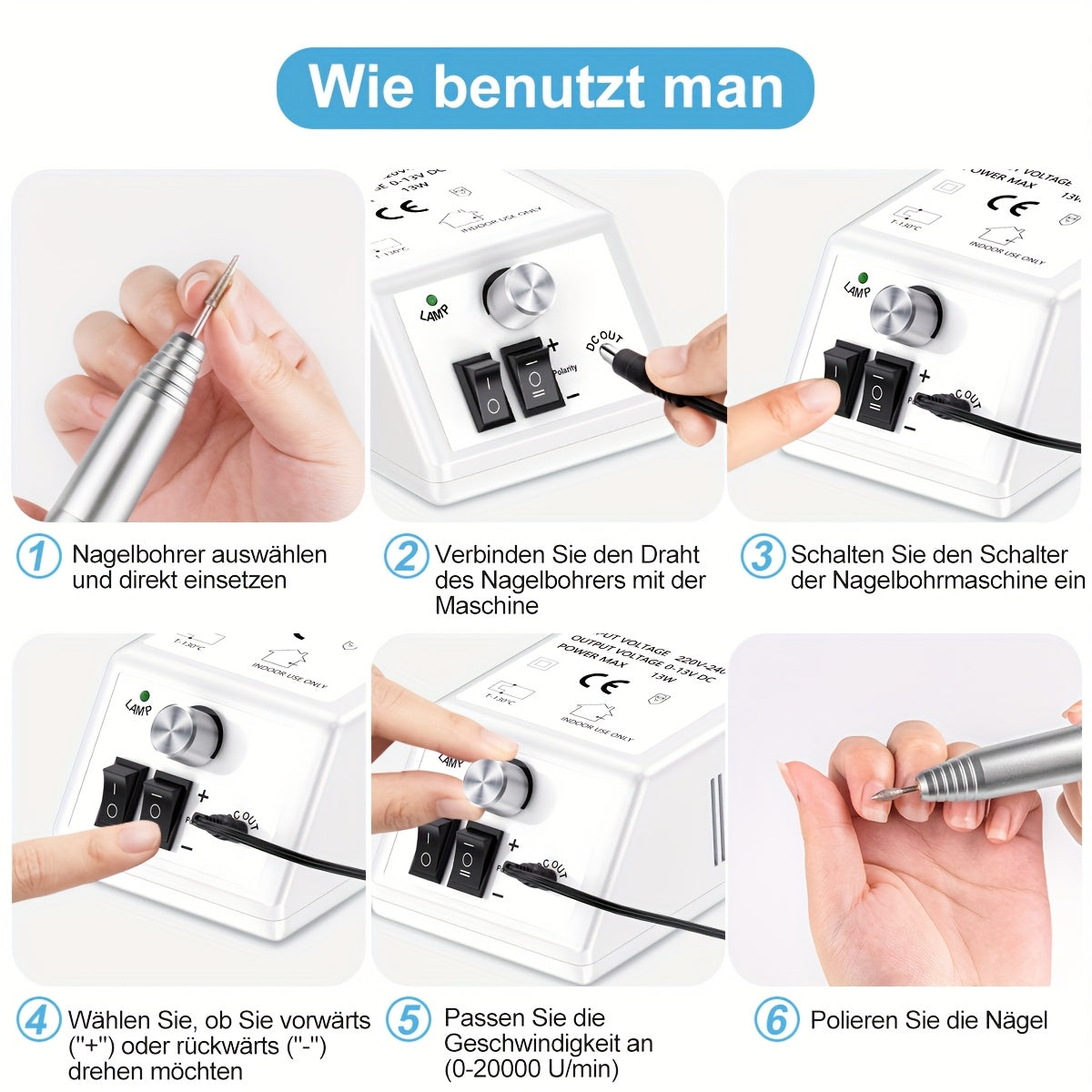U/min Elektrische Nagelfeile Nagelbohrer Acryl für Maniküre Gel Nagellackentferner mit 1 und Pflege zu Hause – Detailansicht