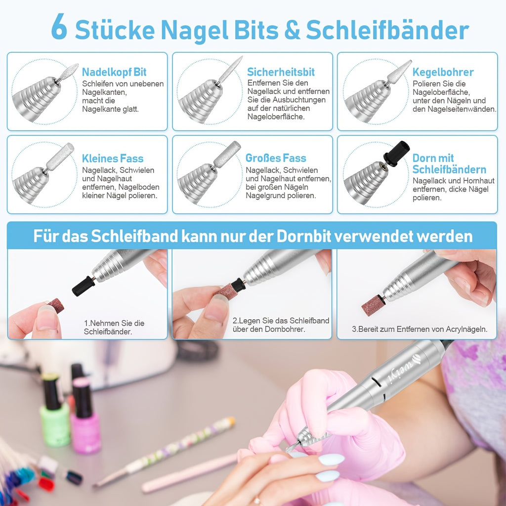 U/min Elektrische Nagelfeile Nagelbohrer Acryl für Maniküre Gel Nagellackentferner mit 1 und Pflege zu Hause – Detailansicht