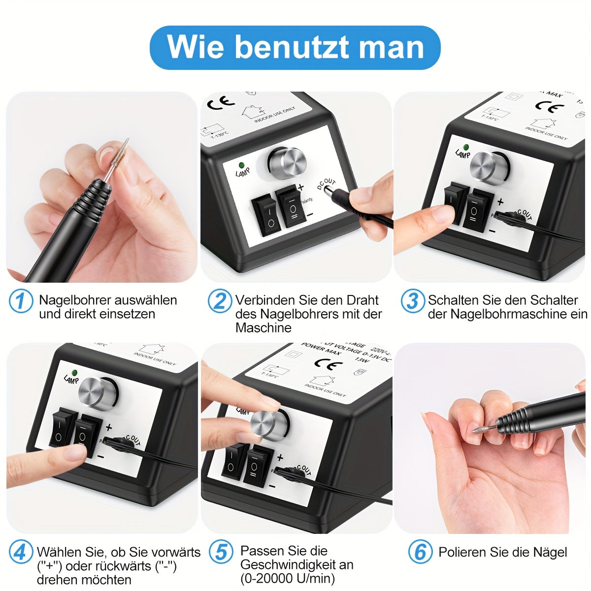 U/min Tragbare Elektrische Nagelfräse, Grau für Zuhause und Wohnzimmer – Detailansicht 9