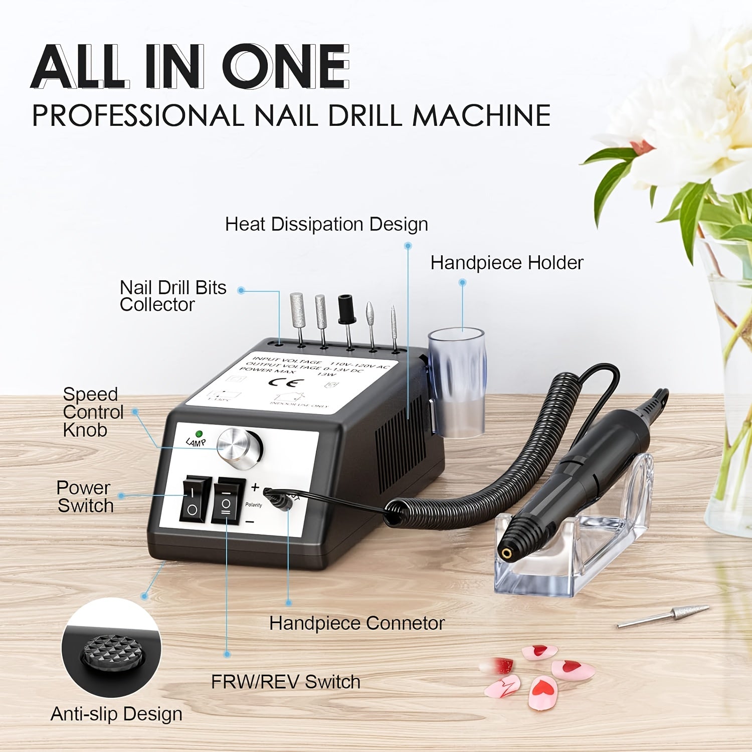U/min Tragbare Elektrische Nagelfräse, Grau für Zuhause und Wohnzimmer – Detailansicht 11