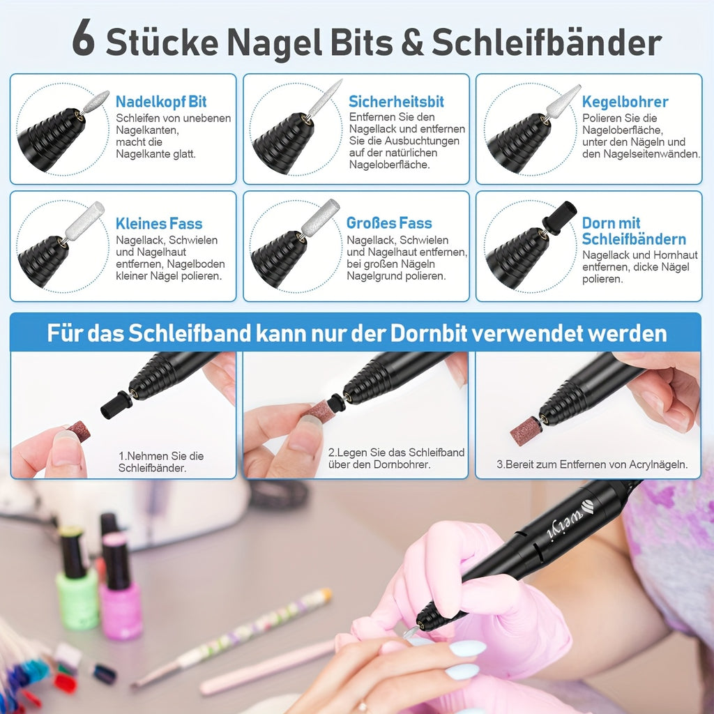 U/min Tragbare Elektrische Nagelfräse, Weiß für Zuhause – Detailansicht 10