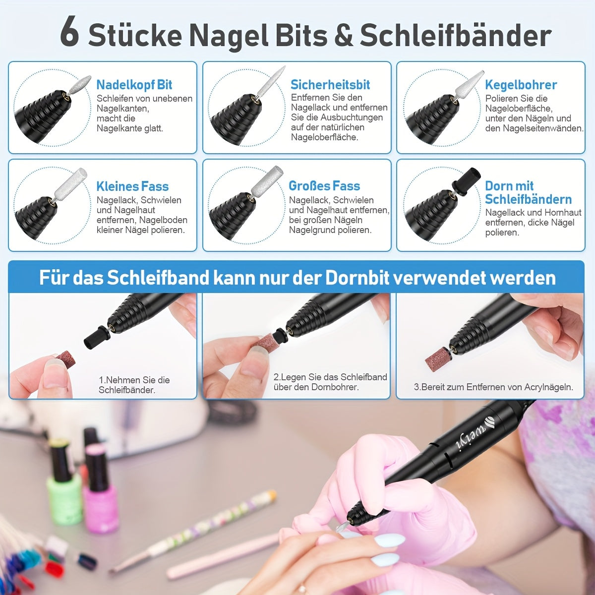 U/min Tragbare Elektrische Nagelfräse, Weiß für Zuhause – Detailansicht 10