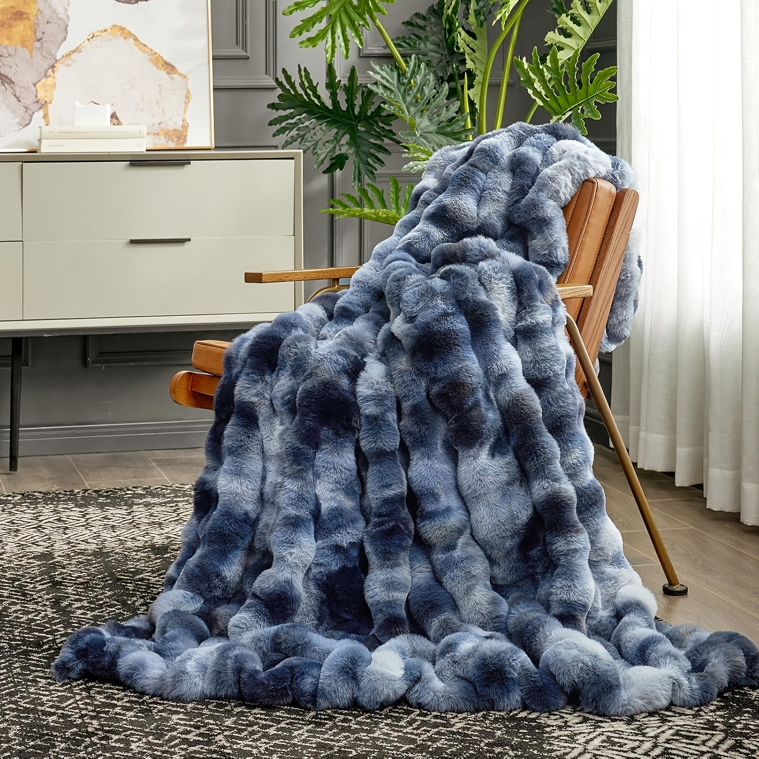 Übergroße Decke, Batikblau für Wohnzimmer und Zuhause – Detailansicht 18