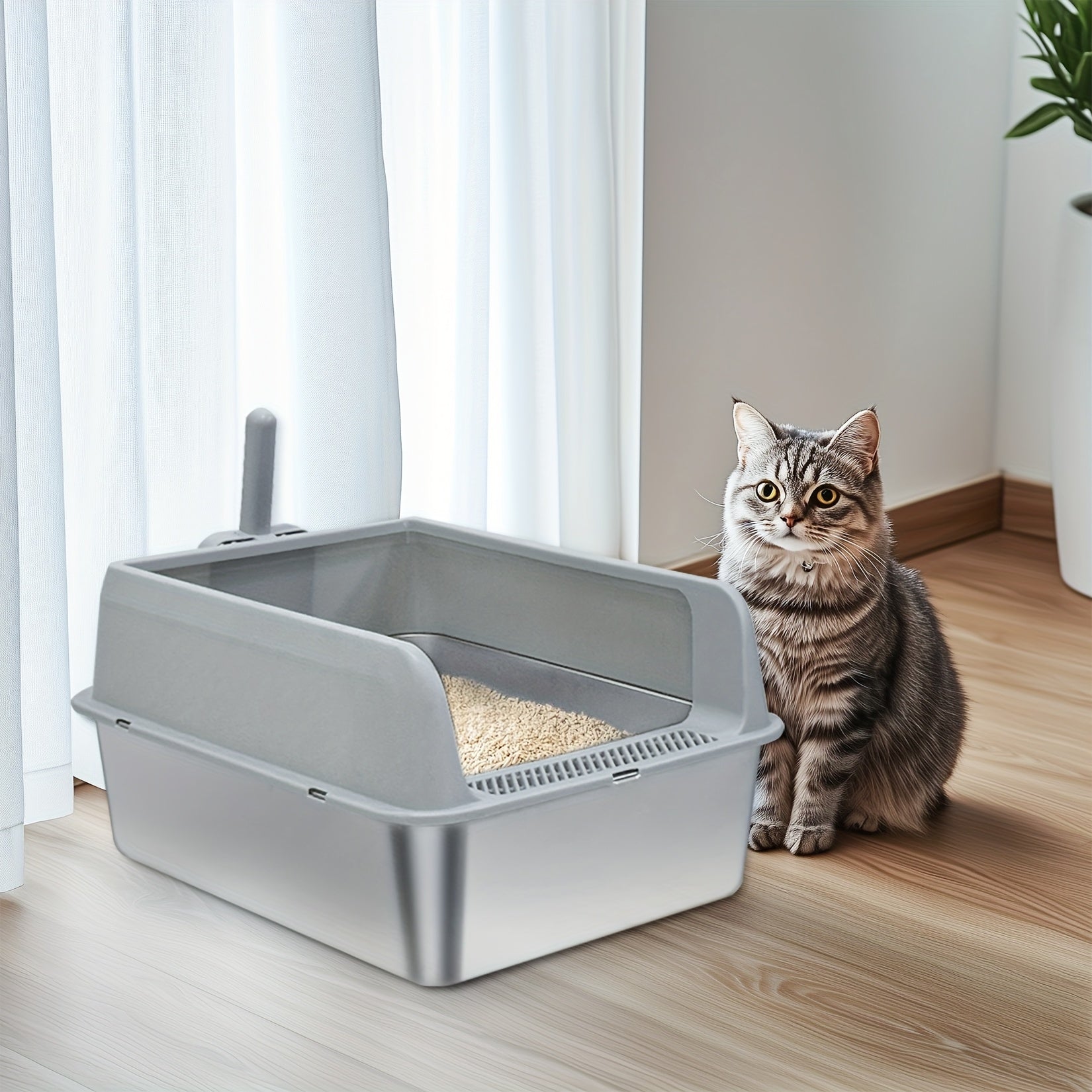 Übergroße Edelstahl-Katzenbox für Haustiere und Zuhause – Detailansicht 3