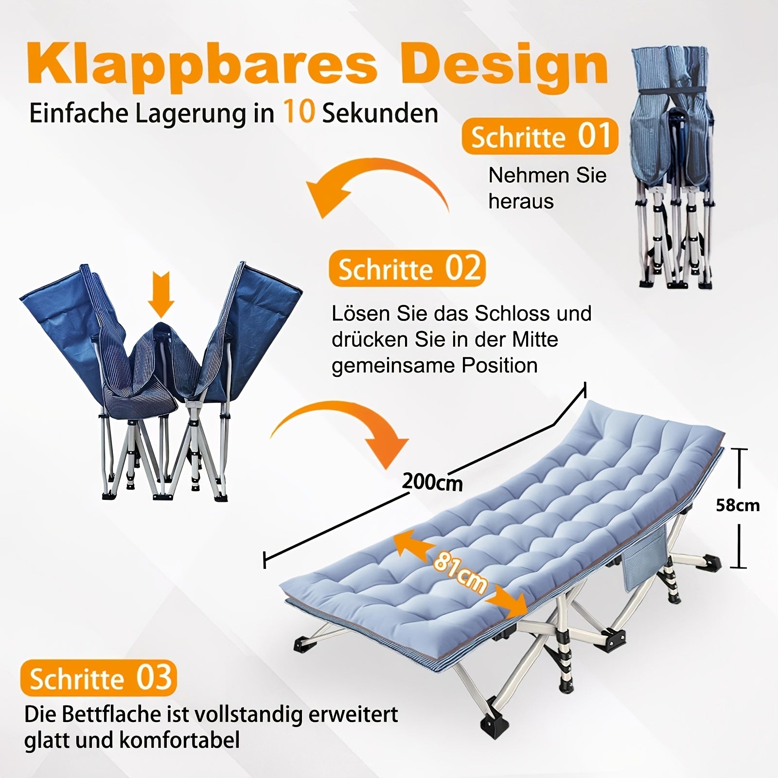 Übergroßes klappbares Campingbett, 400 kg für Schlafzimmer und Bett – Detailansicht 2