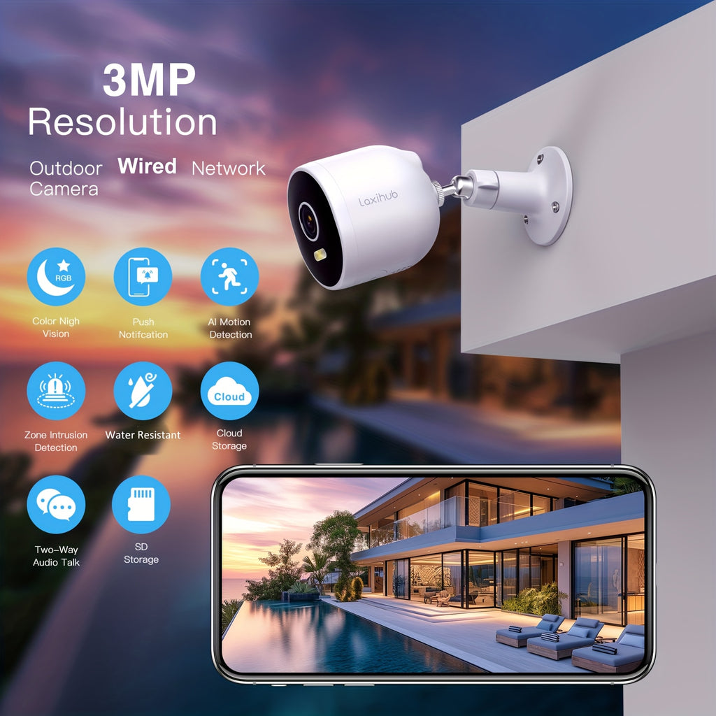Überwachungskamera, 1/2/4 Stück Laxihub 3MP 1296P WLAN Outdoor für unterwegs und Haussicherheit – Detailansicht 9