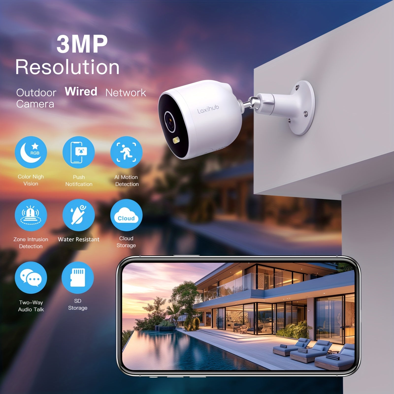Überwachungskamera, 1/2/4 Stück Laxihub 3MP 1296P WLAN Outdoor für unterwegs und Haussicherheit – Detailansicht 9