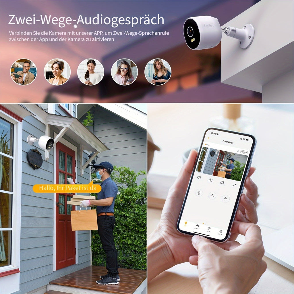 Überwachungskamera, 1/2/4 Stück Laxihub 3MP 1296P WLAN Outdoor für unterwegs und Haussicherheit – Detailansicht 14