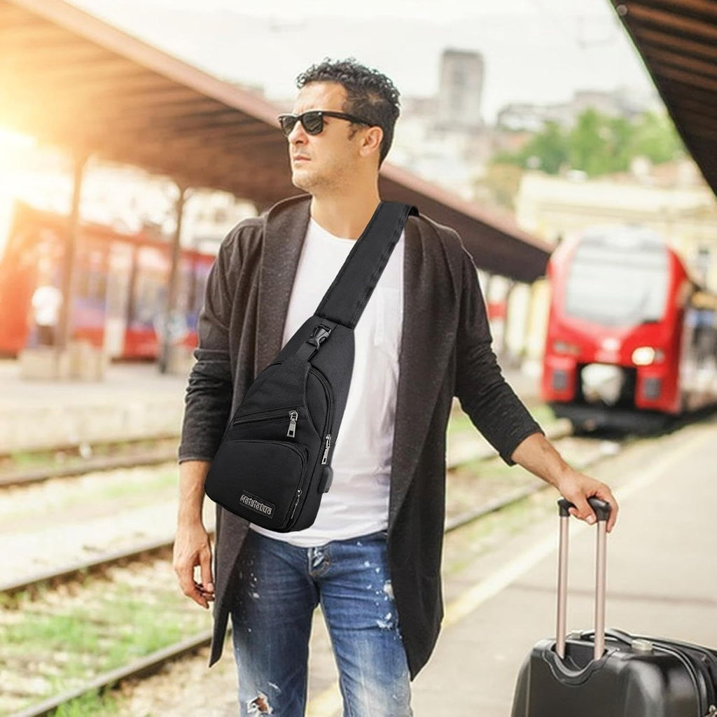 Umhängetasche Crossbody Brusttasche Schultertasche, Schwarz für Alltag und Zuhause – Detailansicht 2