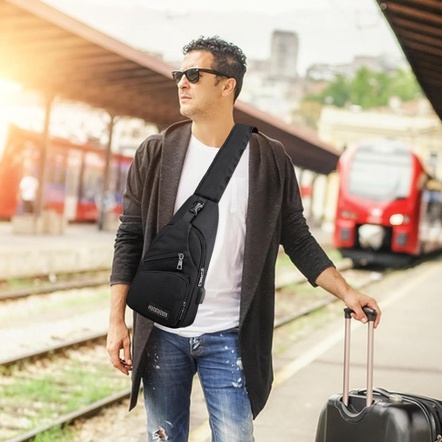Umhängetasche Crossbody Brusttasche Schultertasche, Schwarz für Alltag und Zuhause – Detailansicht 2