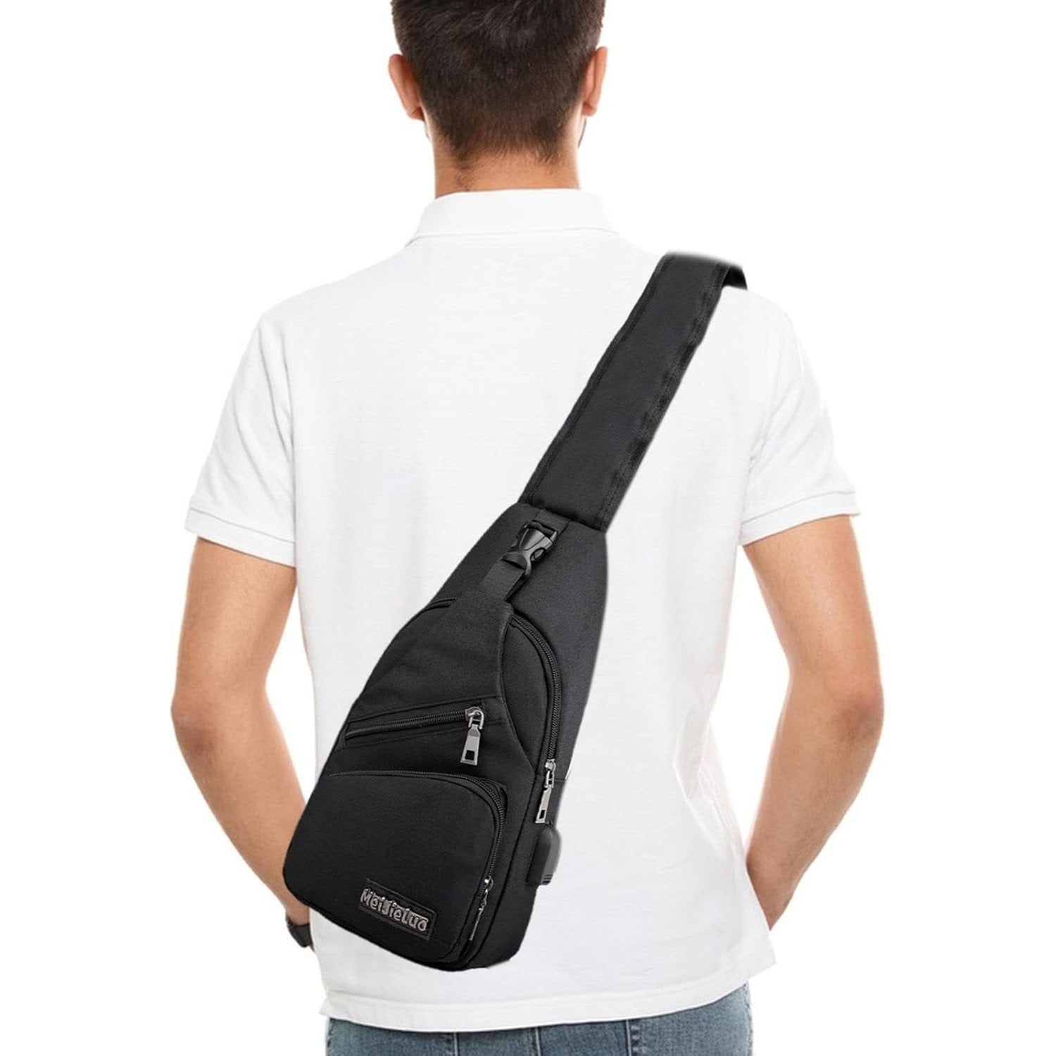 Umhängetasche Crossbody Brusttasche Schultertasche, Schwarz für Alltag und Zuhause – Detailansicht 5