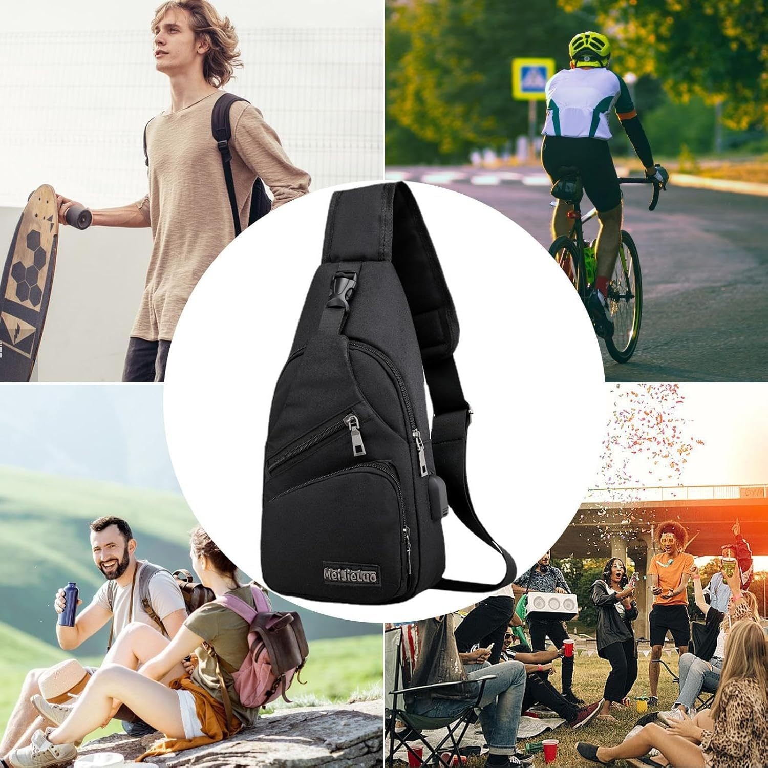 Umhängetasche Crossbody Brusttasche Schultertasche, Schwarz für Alltag und Zuhause – Detailansicht 7