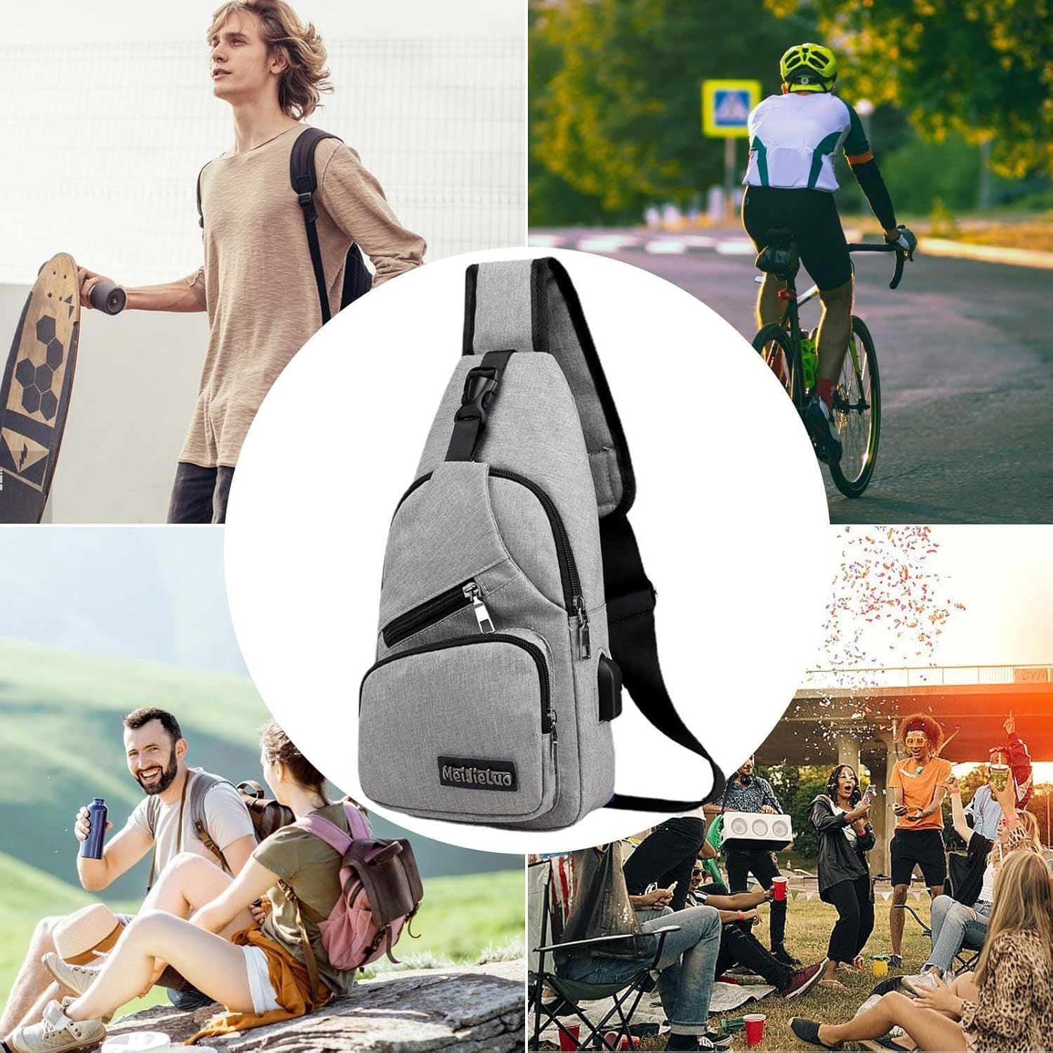 Umhängetasche Crossbody Brusttasche Schultertasche, Schwarz für Alltag und Zuhause – Detailansicht 14