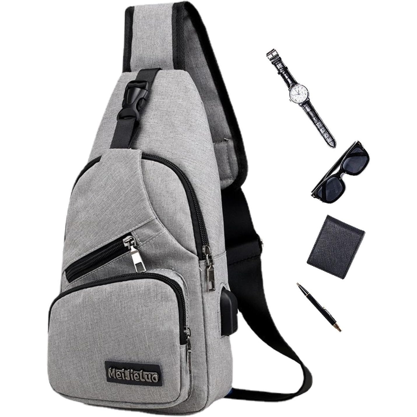 Umhängetasche Crossbody Brusttasche Schultertasche, Schwarz für Alltag und Zuhause – Detailansicht 15