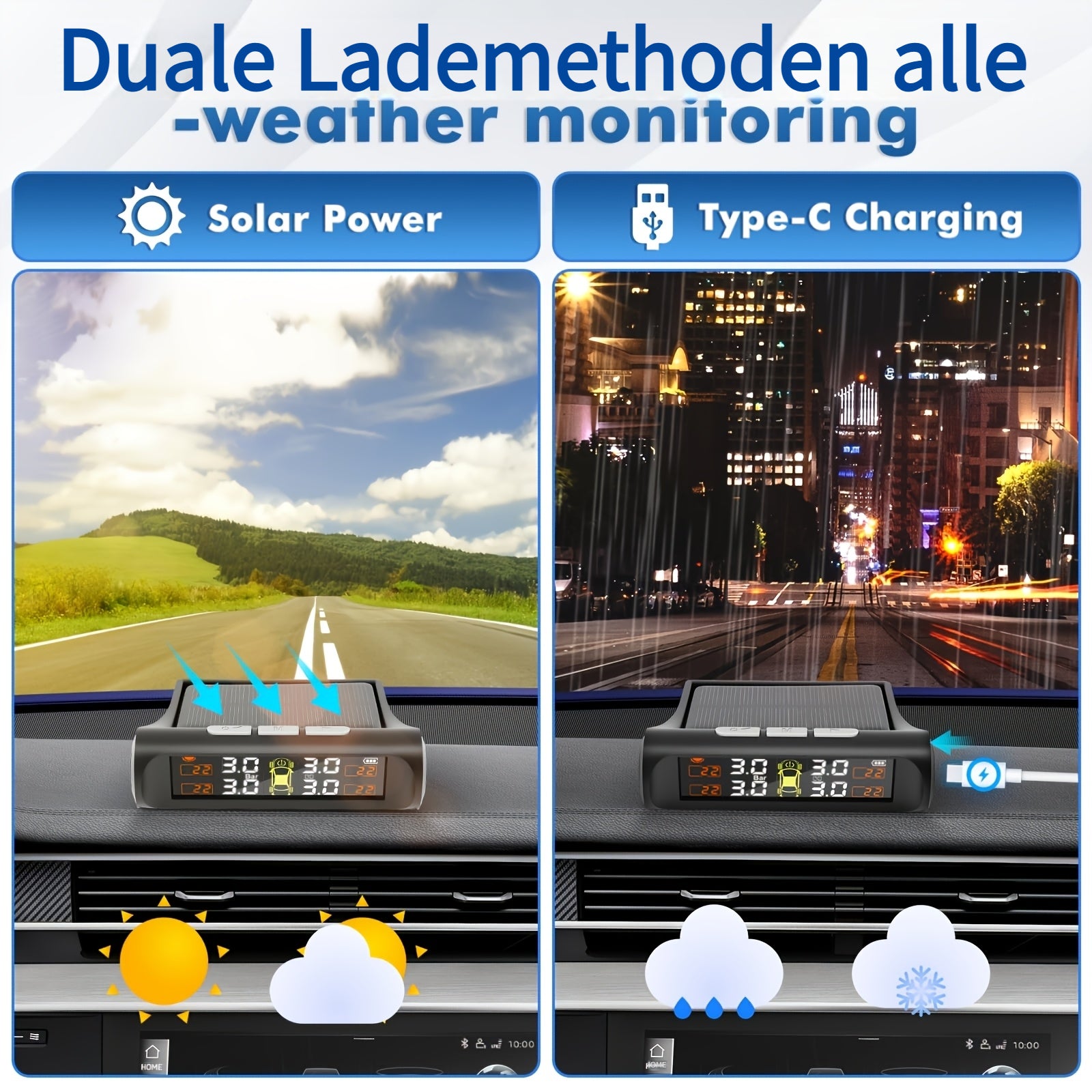 Universal Auto TPMS Reifendruckkontrollsystem, Schwarz für Fahrzeug und unterwegs – Hauptansicht