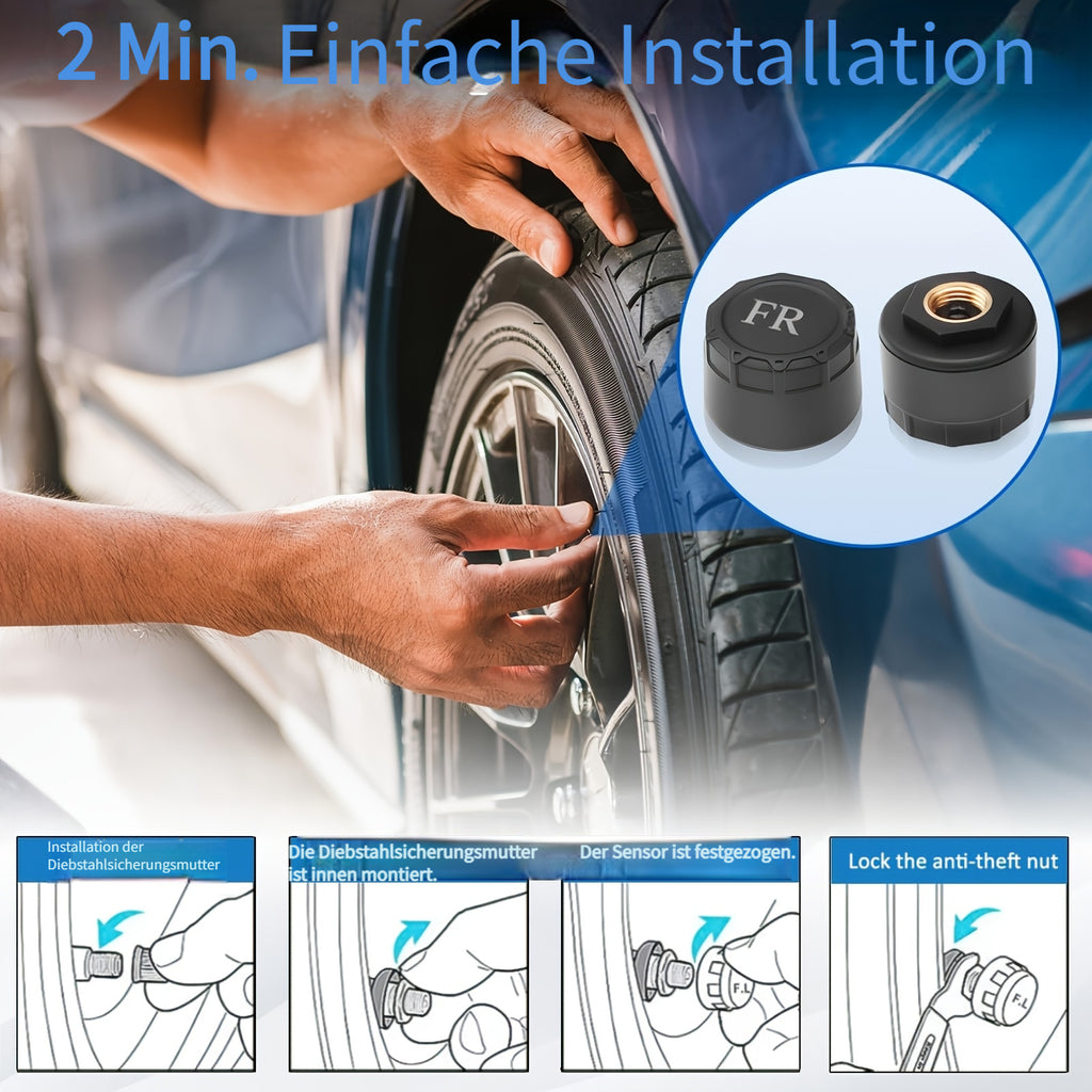 Universal Auto TPMS Reifendruckkontrollsystem, Schwarz für Fahrzeug und unterwegs – Detailansicht 5