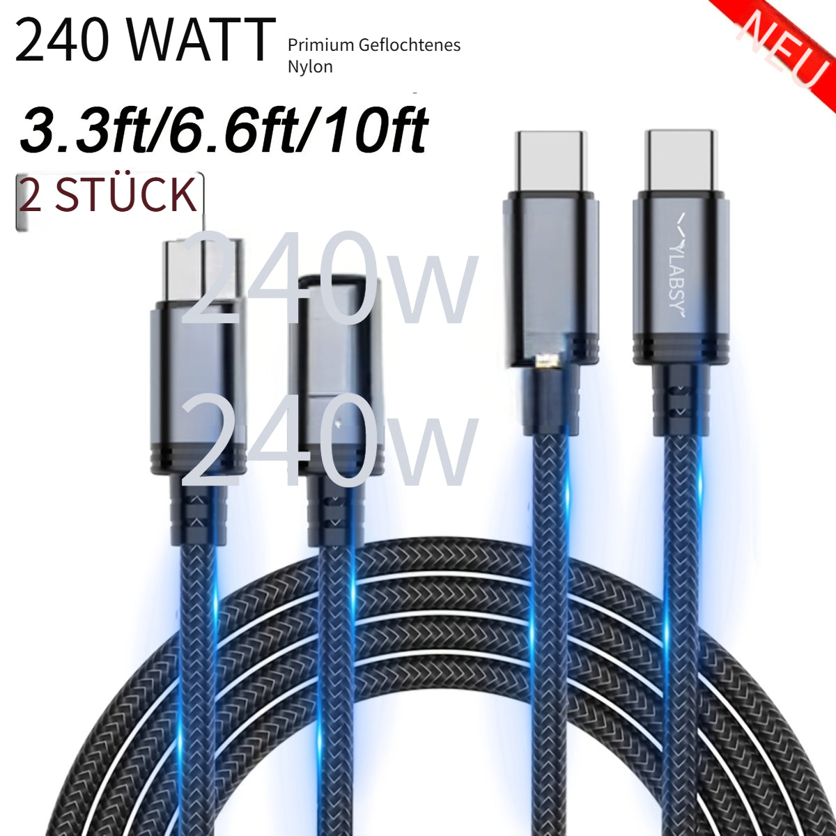 USB-C-Schnellladekabel, 201,17 cm für iPhone 17 16 15 und for Samsung – Hauptansicht