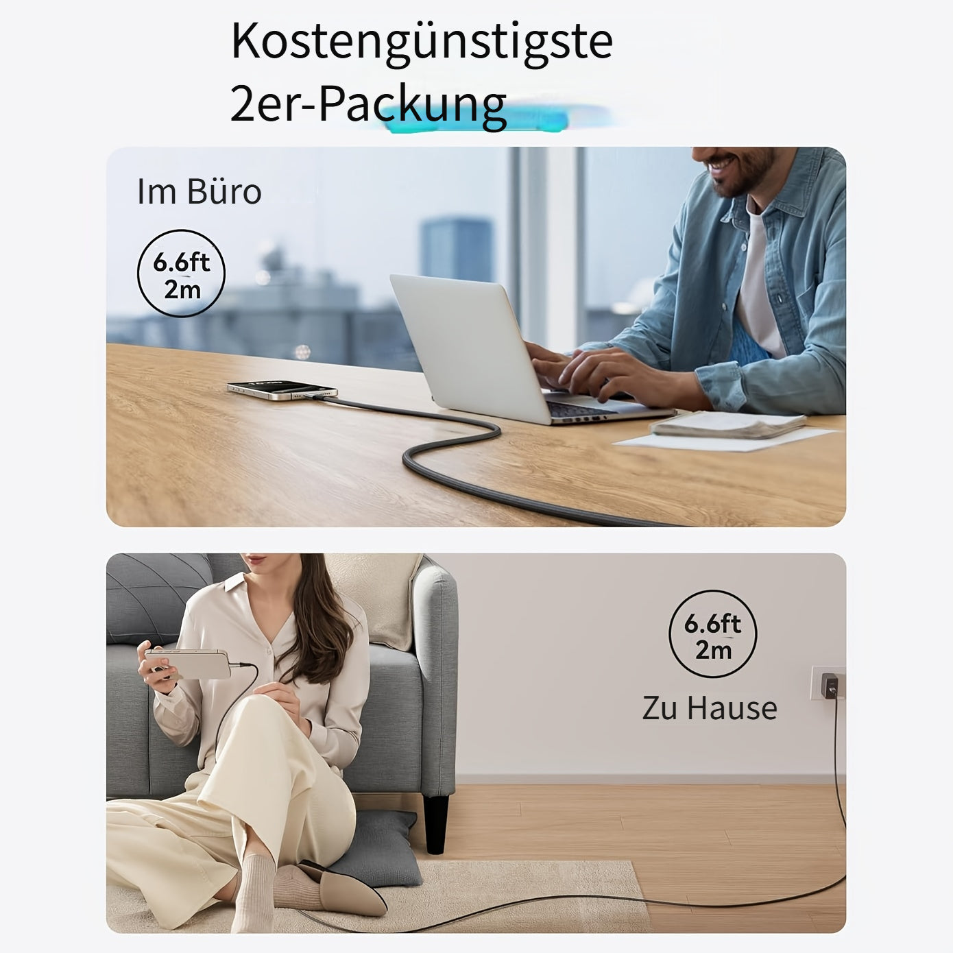 USB-C-Schnellladekabel, 201,17 cm für iPhone 17 16 15 und for Samsung – Detailansicht 2