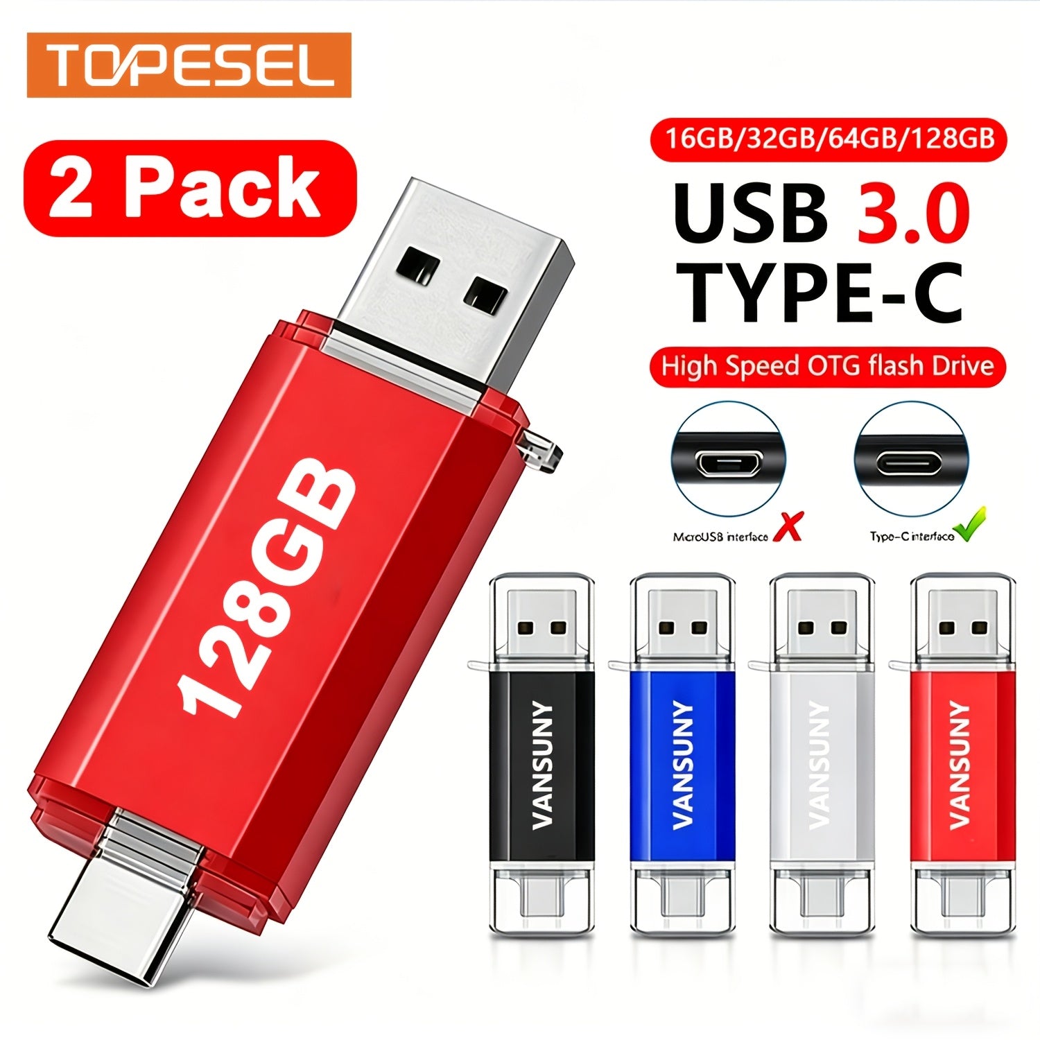 USB-C-Speicherstick, Metall für USB-C-Smartphones und Alltag – Hauptansicht