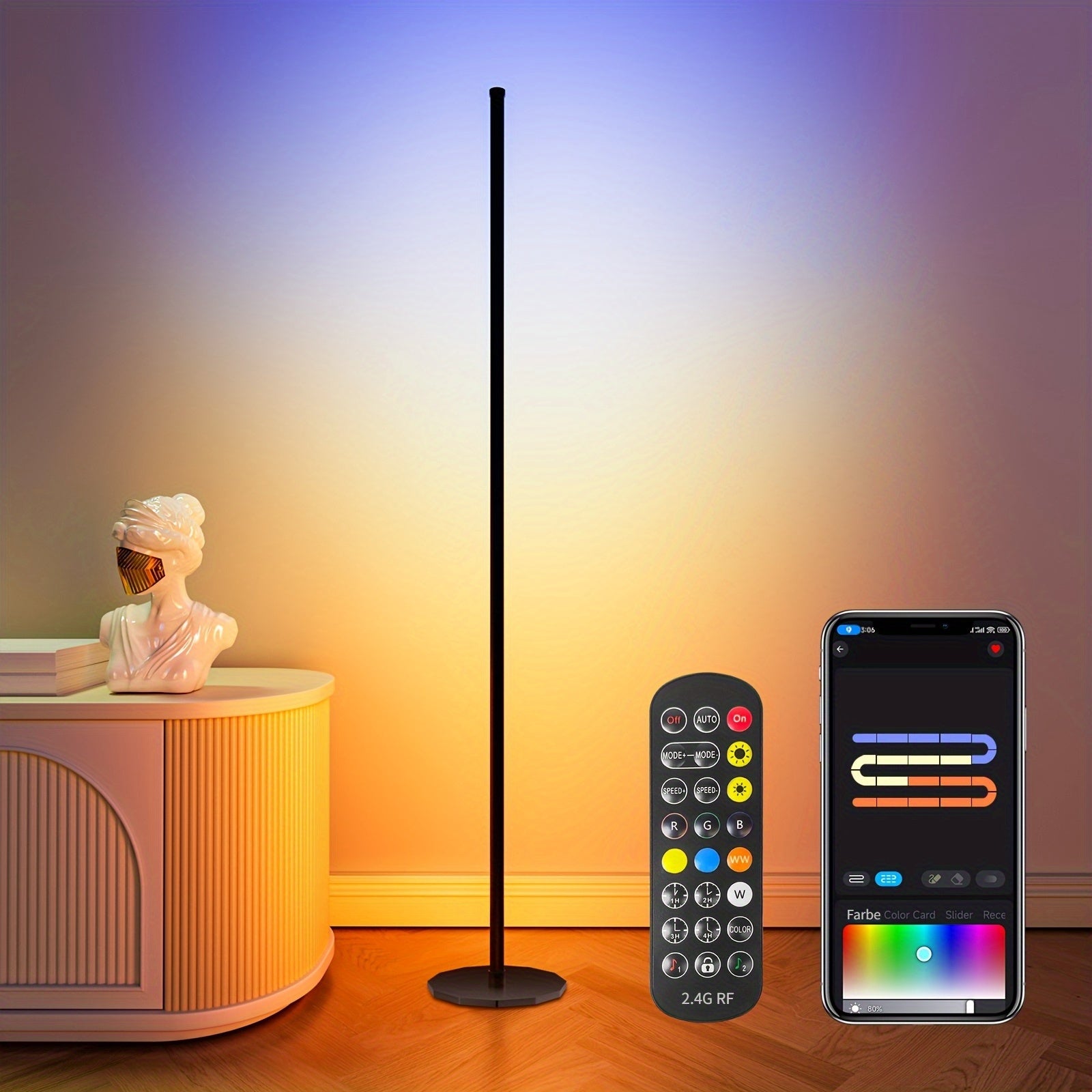 Ustellar Eck-Stehlampe, LED-Beleuchtung für Schlafzimmer und Bett – Hauptansicht