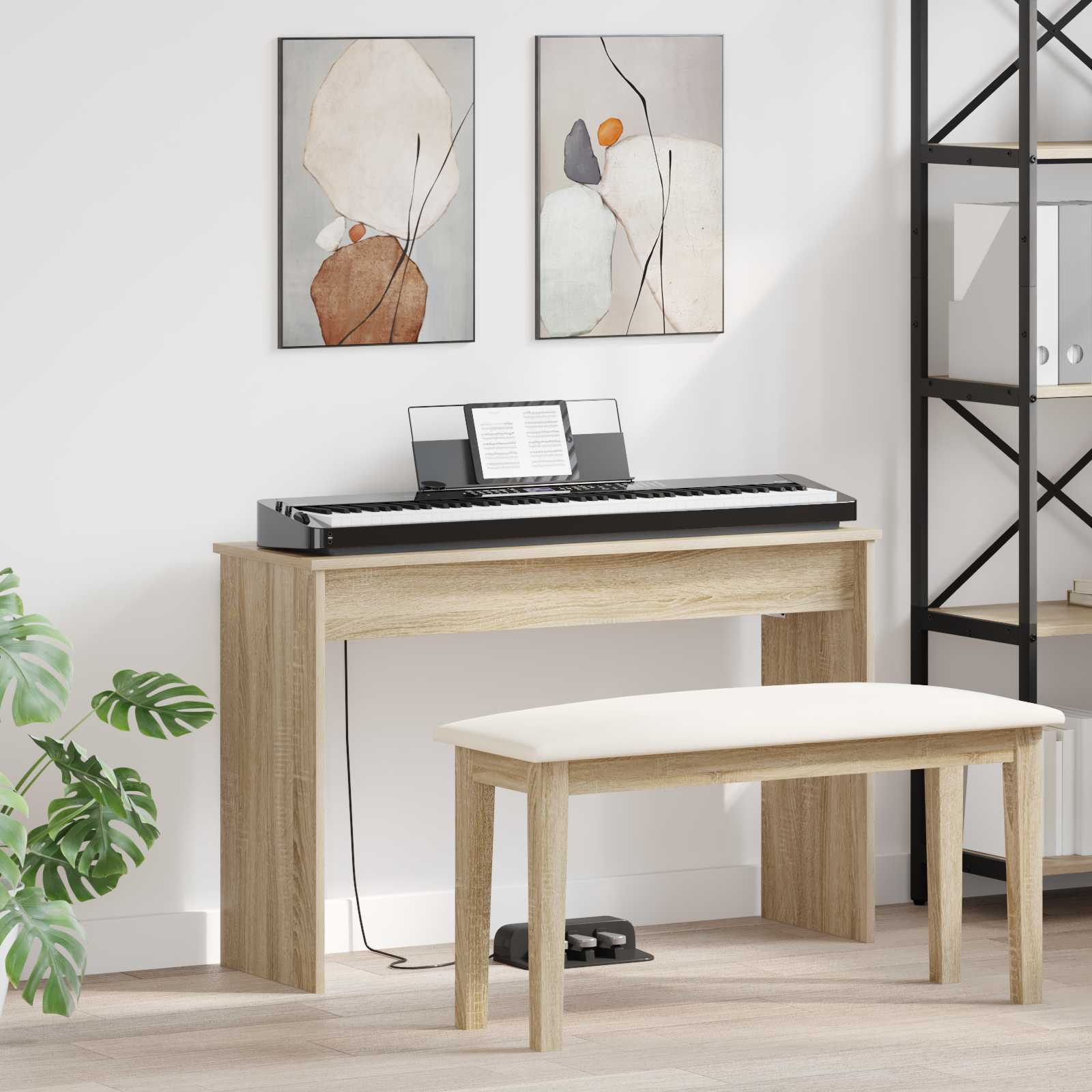 vidaXL Klavierständer Holzständer Musikständer, Betongrau für Alltag und Zuhause – Detailansicht 12