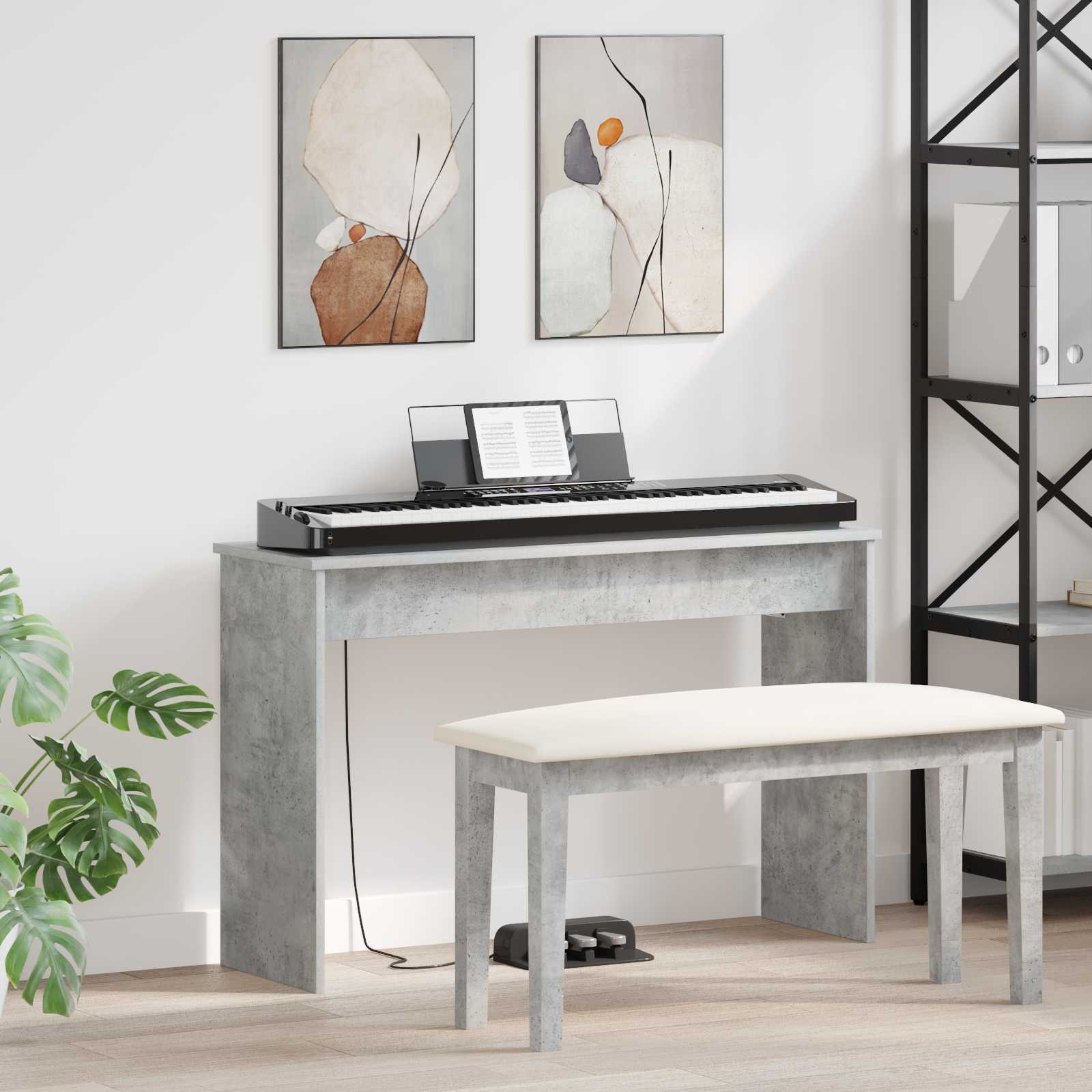 vidaXL Klavierständer Holzständer Musikständer, Betongrau für Alltag und Zuhause – Detailansicht 22