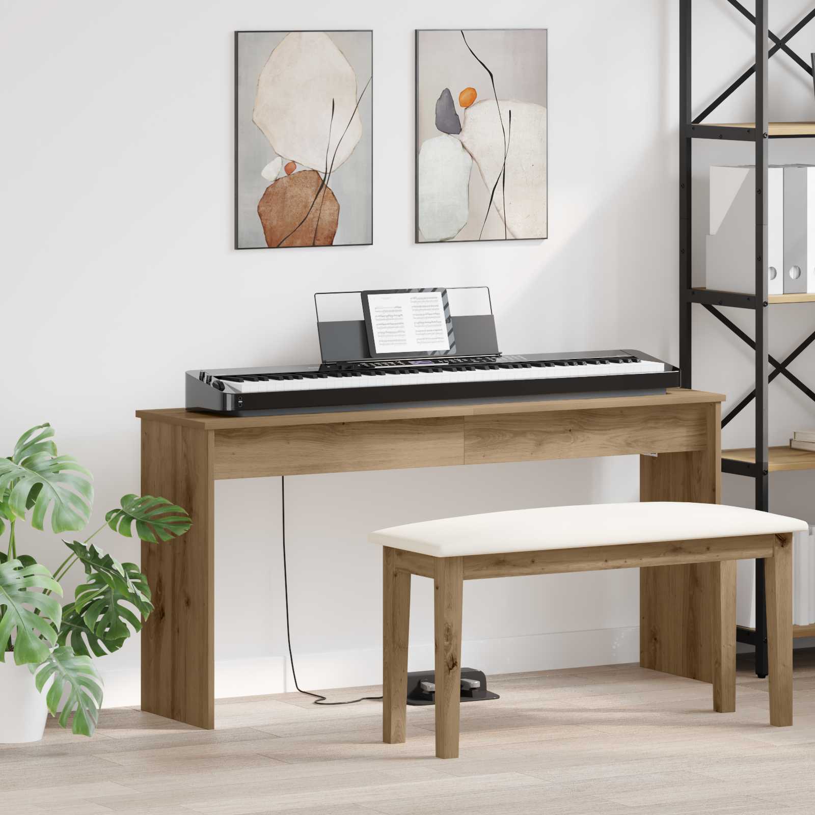 vidaXL Klavierständer Holzständer Musikständer, Betongrau für Alltag und Zuhause – Detailansicht 29