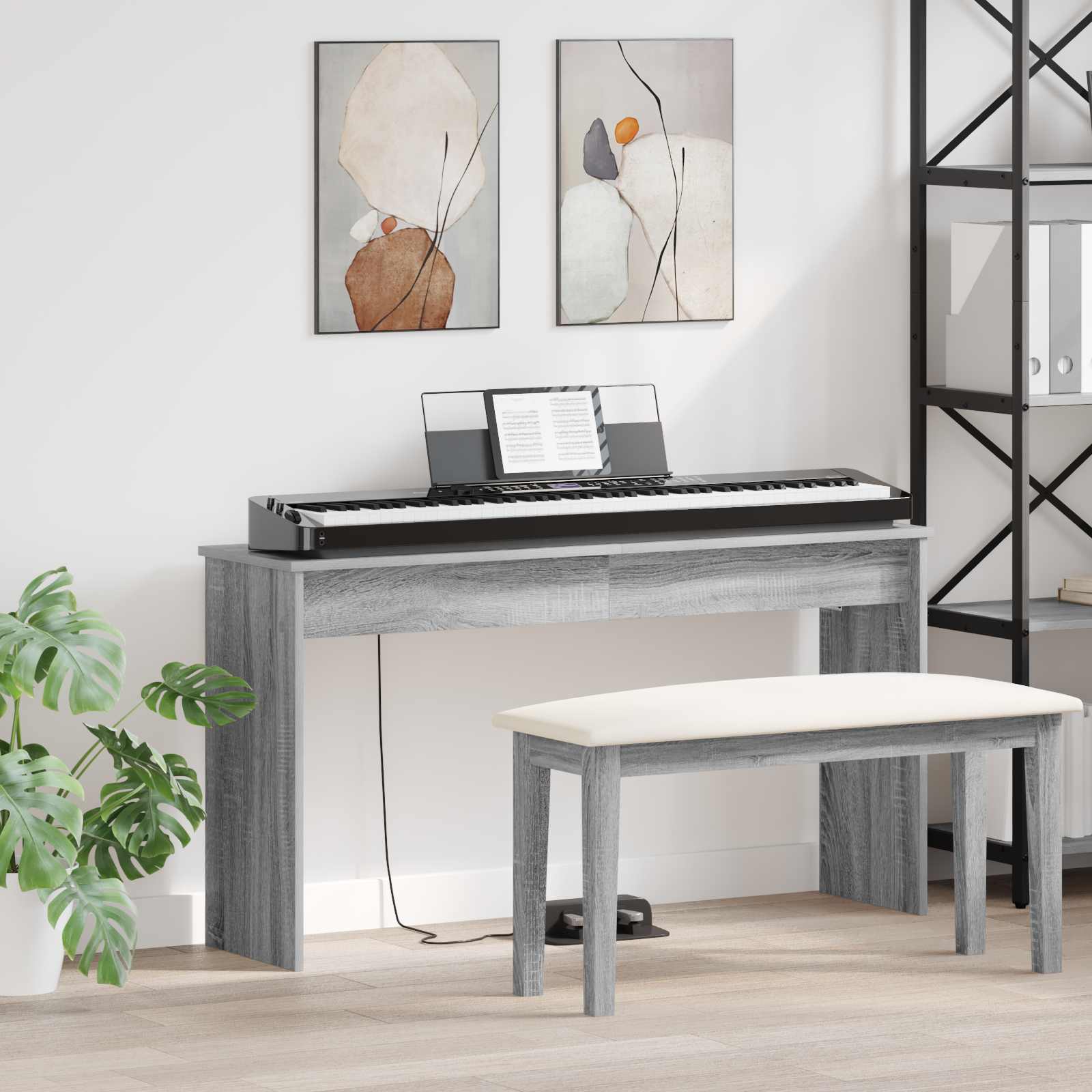 vidaXL Klavierständer Holzständer Musikständer, Betongrau für Alltag und Zuhause – Detailansicht 52