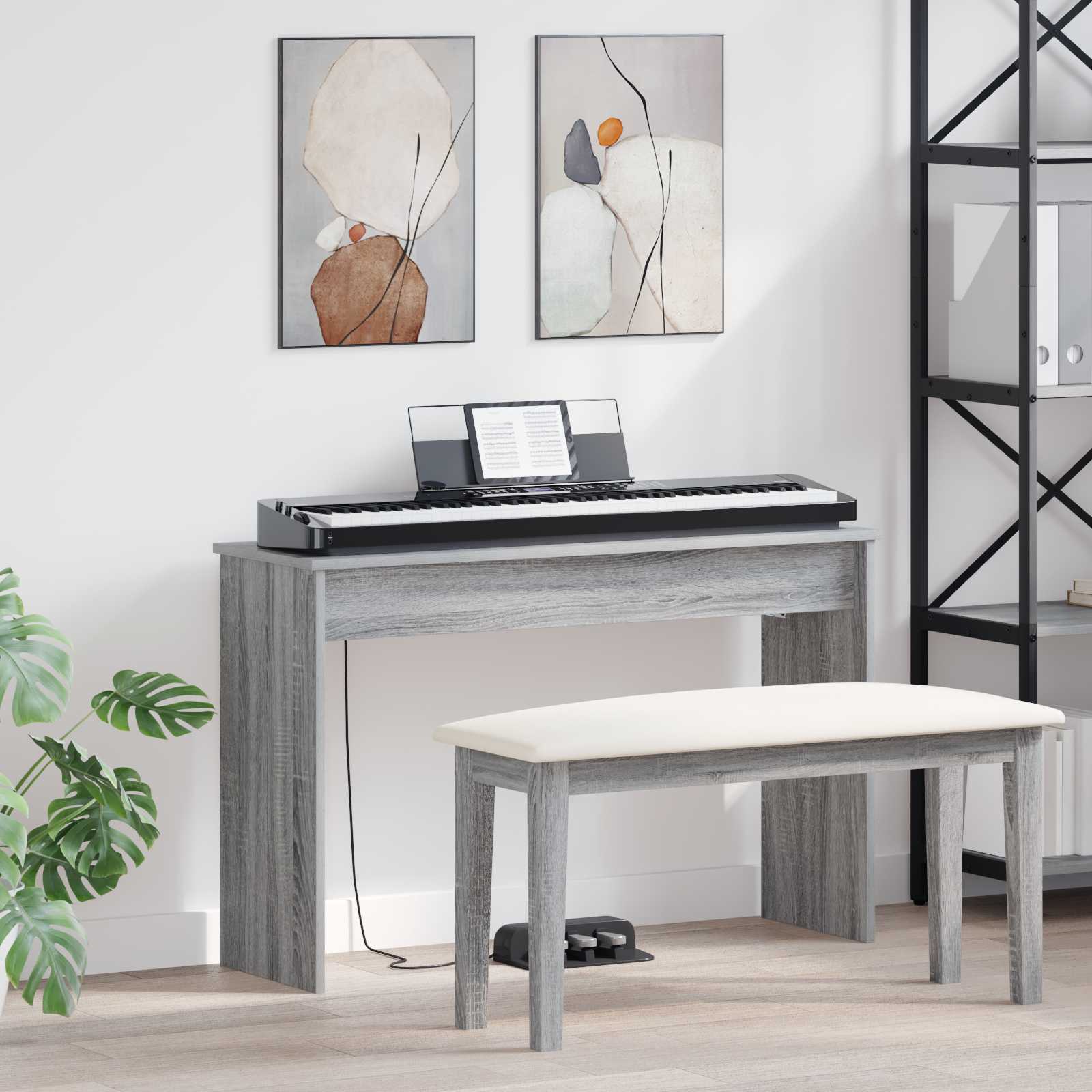 vidaXL Klavierständer Holzständer Musikständer, Betongrau für Alltag und Zuhause – Detailansicht 62