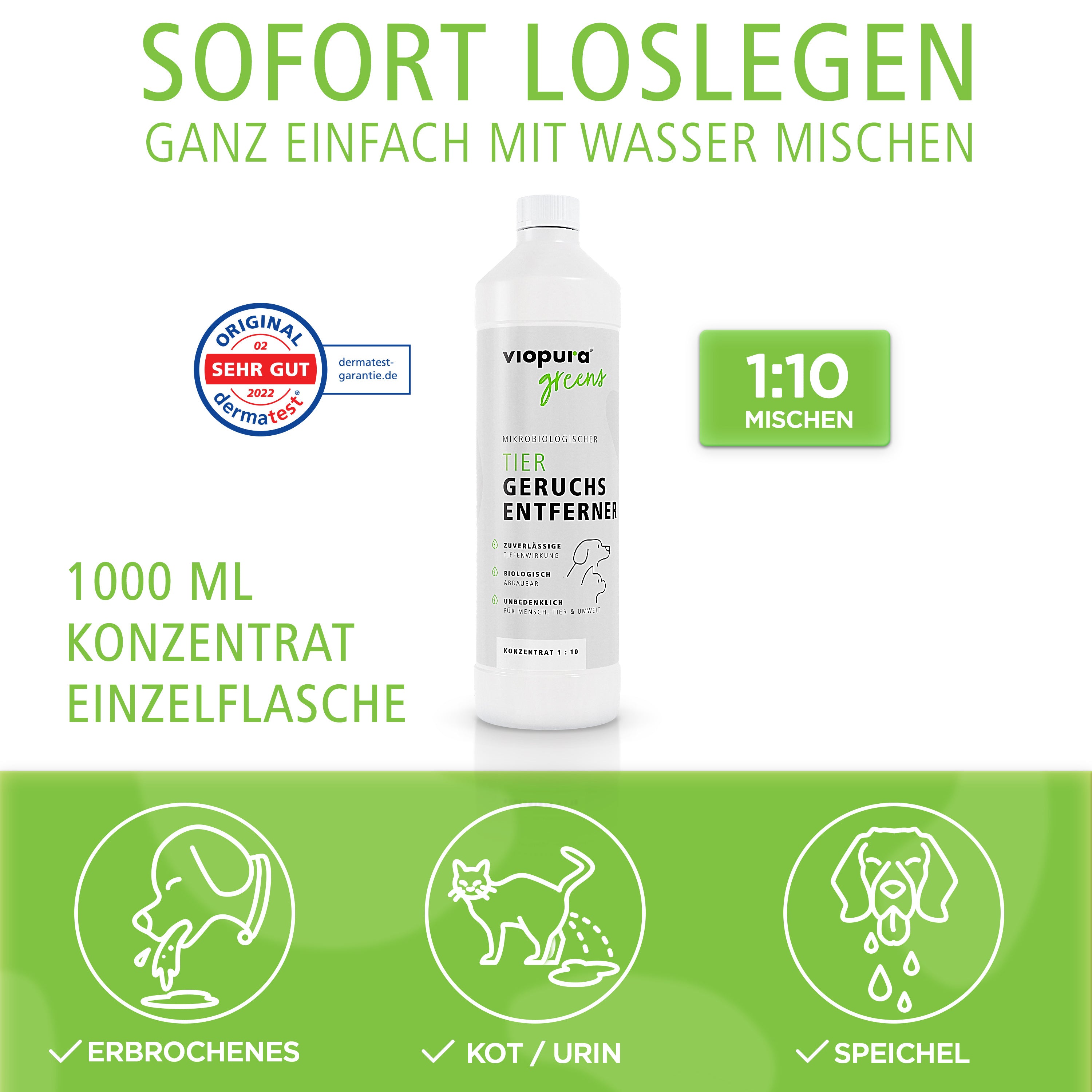 viopura Tiergeruchsentferner EXTRA STARK, 1 Liter Konzentrat für Haustiere und Zuhause – Detailansicht 9