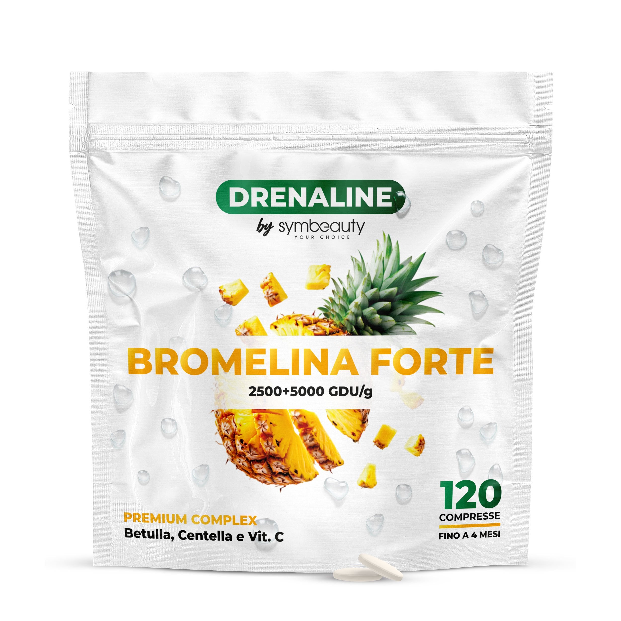 Vitamin-C-Präparat, Drenaline Bromelain Forte 5000+2500 GDU/g 120 für Pflege zu Hause und Alltag – Hauptansicht