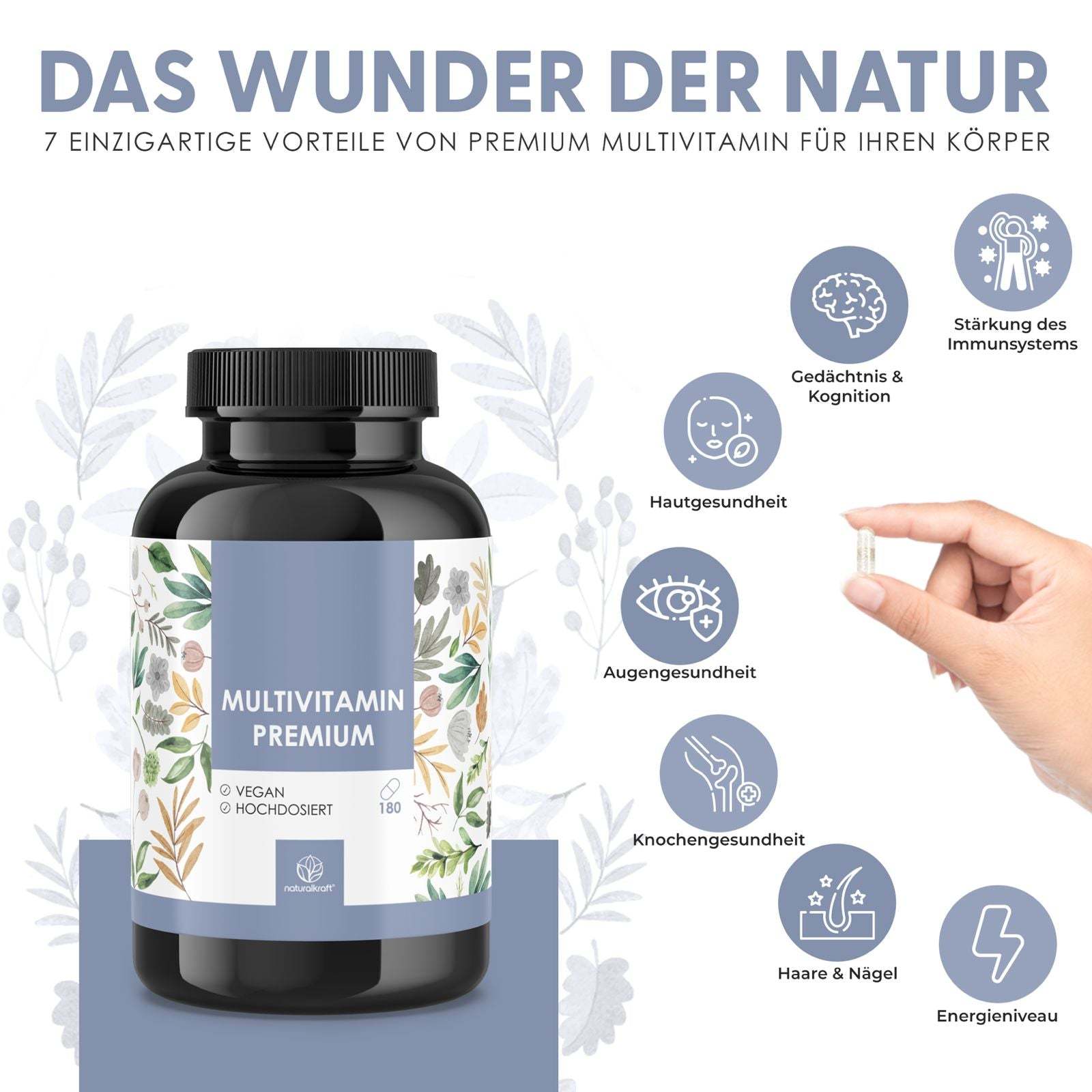 Vitamin-C-Präparat, Hochdosierter A-Z Komplex 180 vegane Kapseln für Pflege zu Hause und Alltag – Detailansicht 3