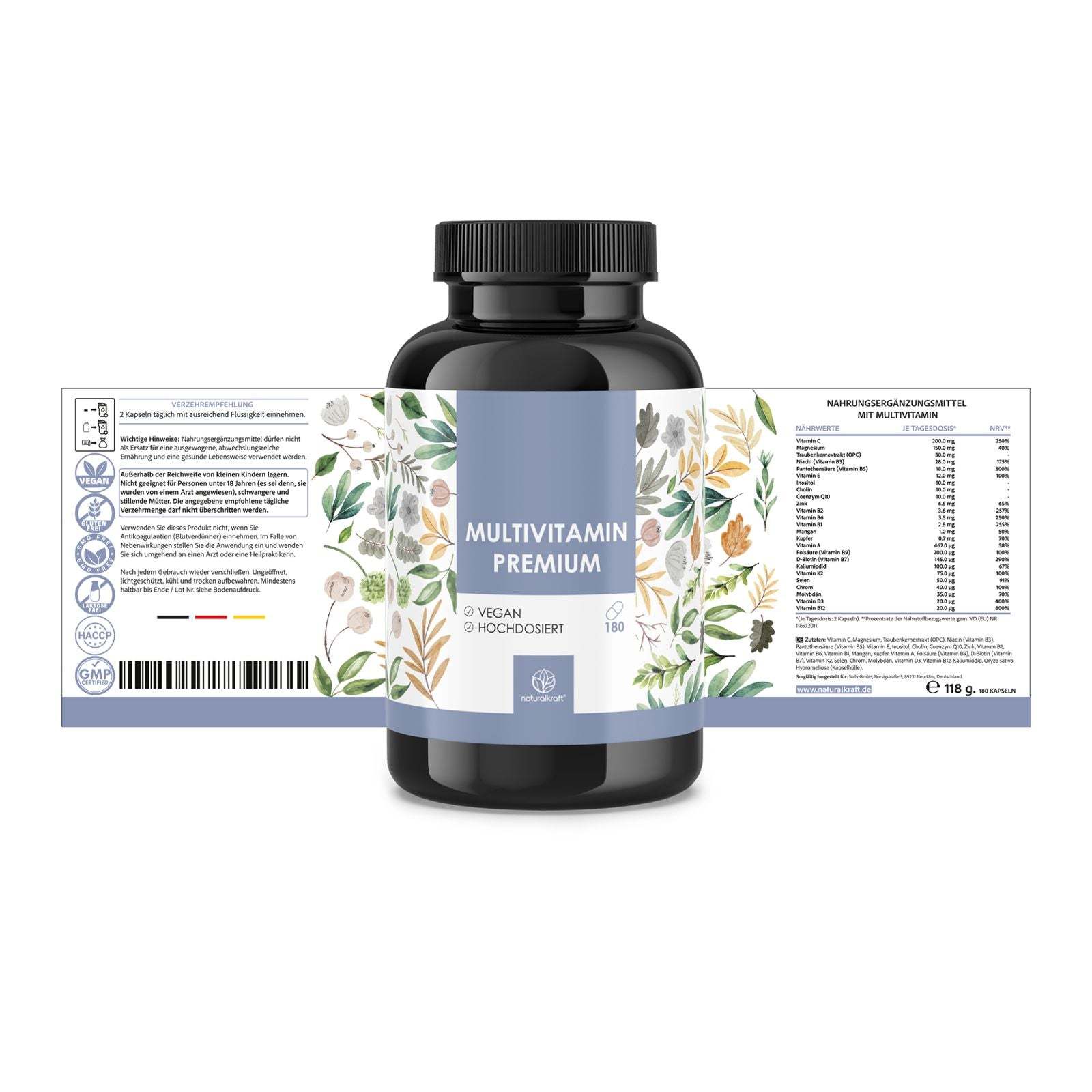 Vitamin-C-Präparat, Hochdosierter A-Z Komplex 180 vegane Kapseln für Pflege zu Hause und Alltag – Detailansicht 4