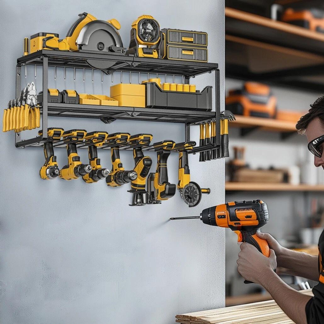 Wandmontiertes Werkzeugregal, Metall für Werkstatt und Heimwerken – Detailansicht 8