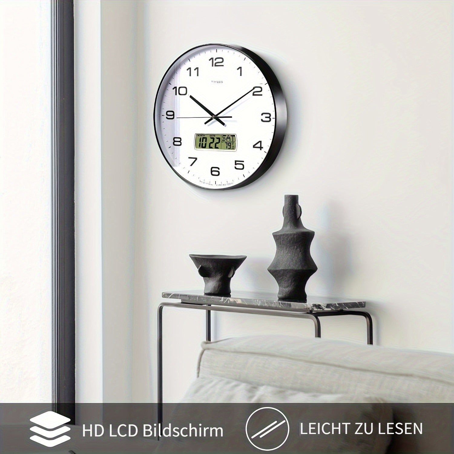 Wanduhr, Schwarz für Wohnbereich und Alltag – Detailansicht 14