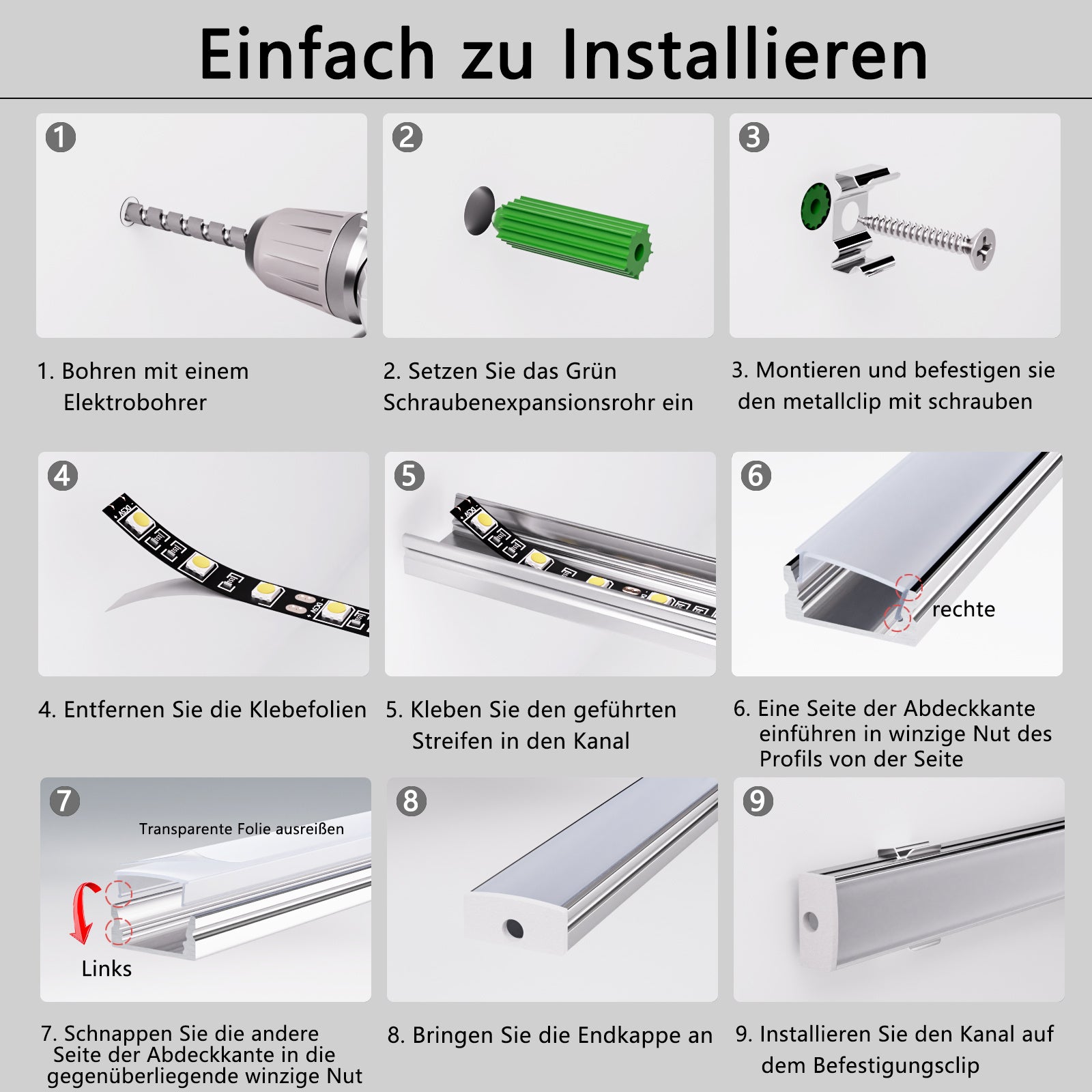 Wanduhren, LED-Beleuchtung für Barriereleuchten mit opaler Linsenabdeckung und Lichtleisten – Detailansicht 6