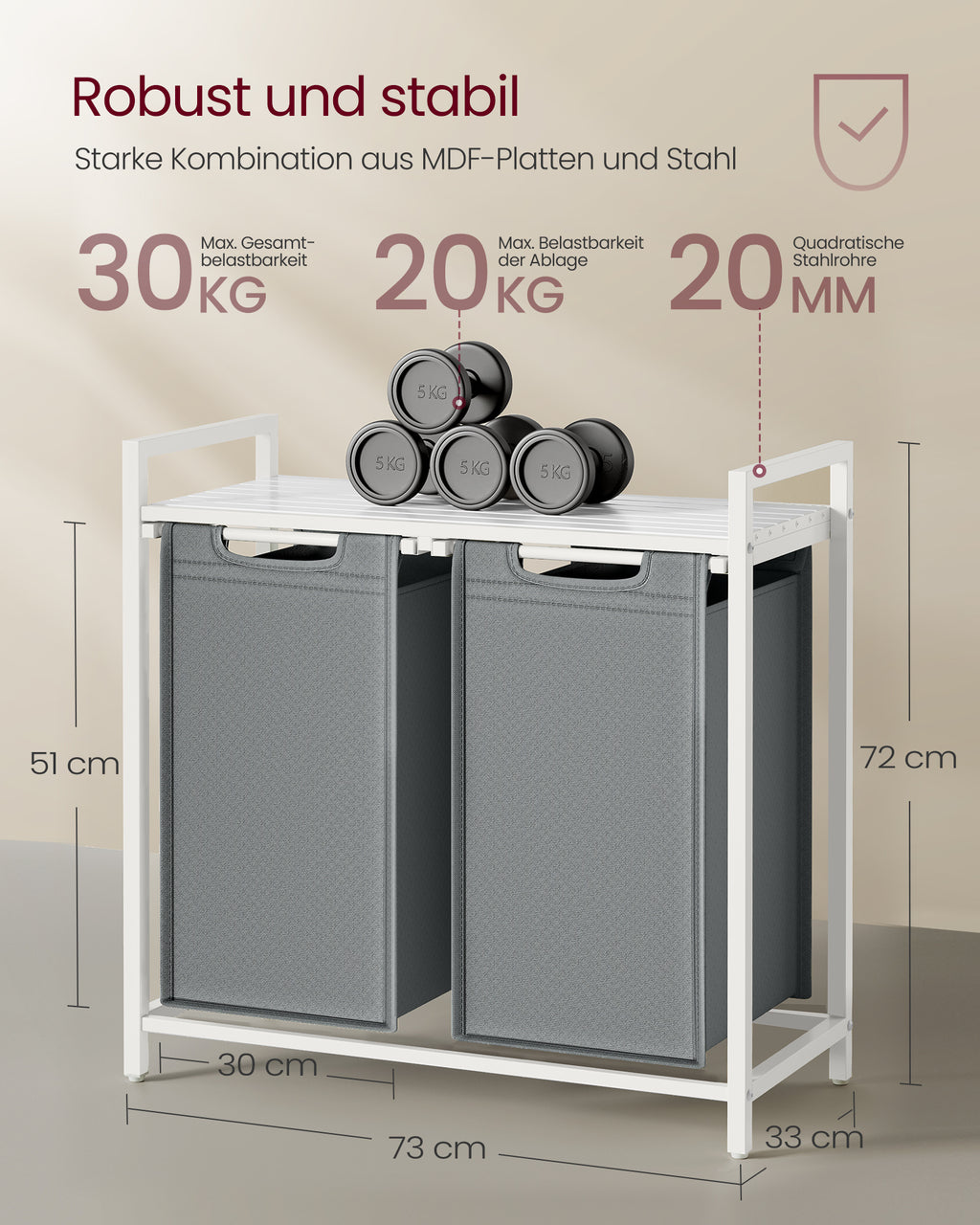 Wäschekorb, 2 x 46 für Zuhause und Alltag – Detailansicht 13