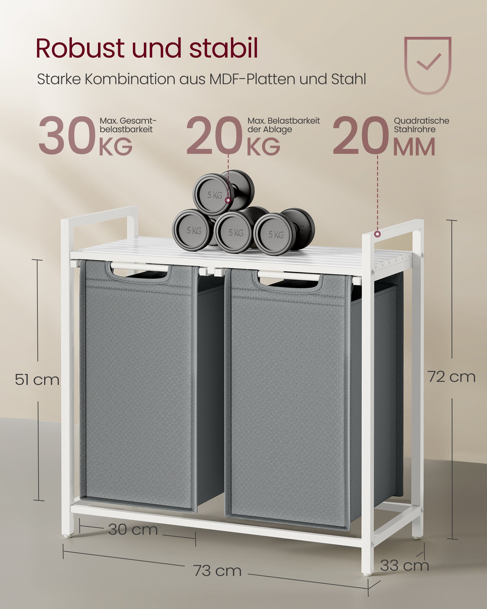 Wäschekorb, 46 L für Alltag – Detailansicht 13