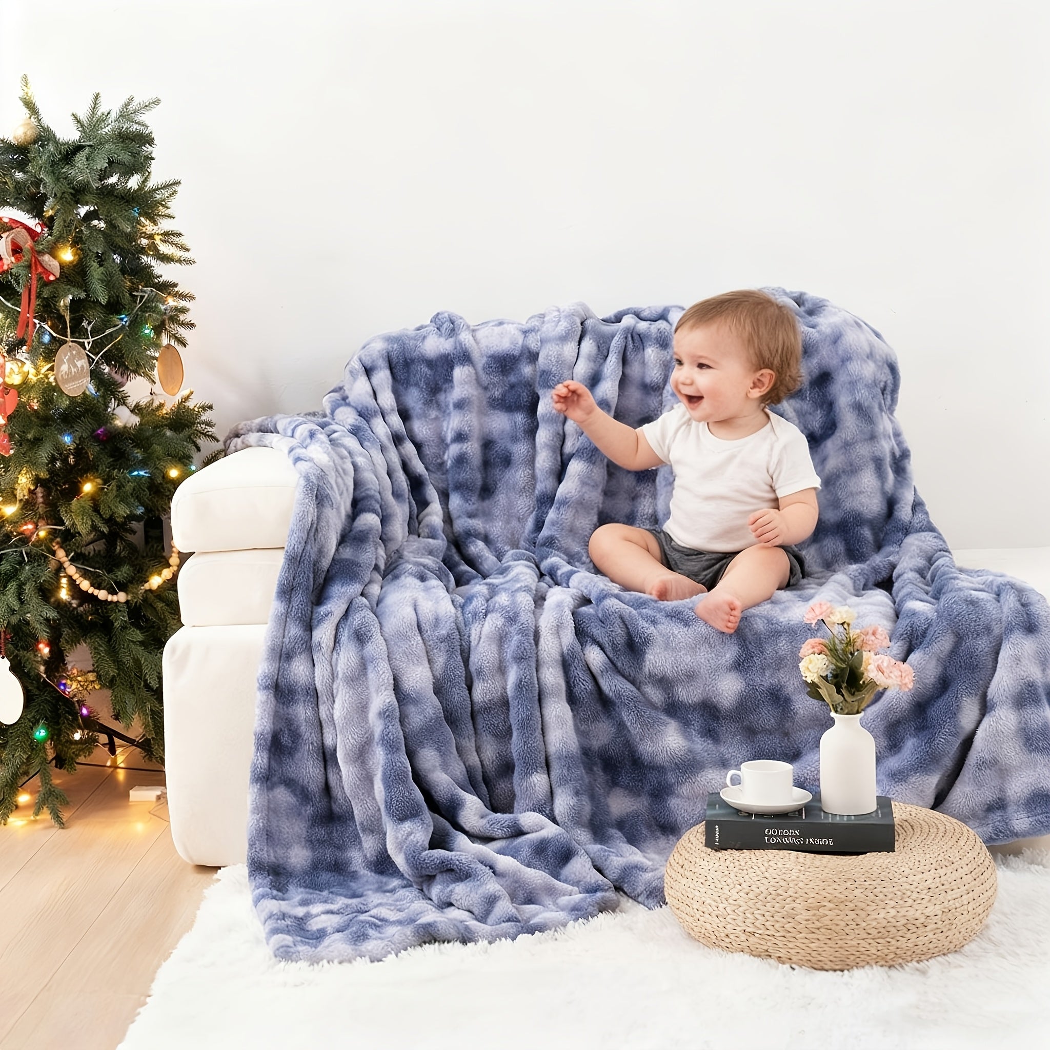 Weihnachtsgeschenk-Decke, Tie-Dye-Grau für Weihnachten und Alltag – Detailansicht 5