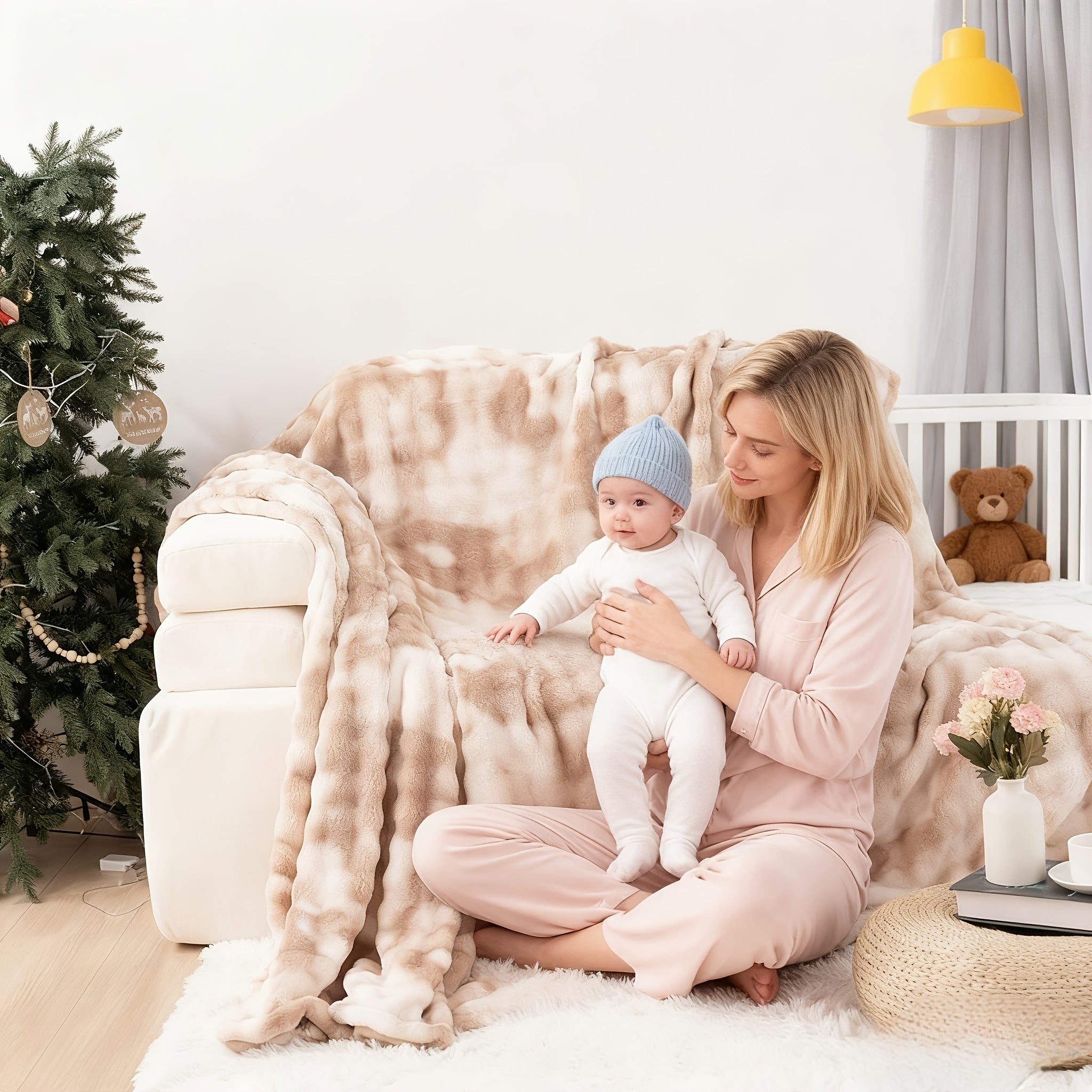Weihnachtsgeschenk-Decke, Tie-Dye-Grau für Weihnachten und Alltag – Detailansicht 6