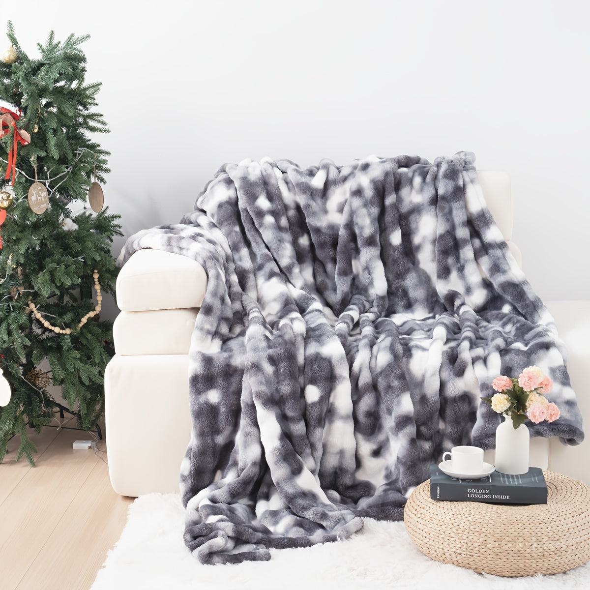 Weihnachtsgeschenk-Decke, Tie-Dye-Grau für Weihnachten und Alltag – Detailansicht 15