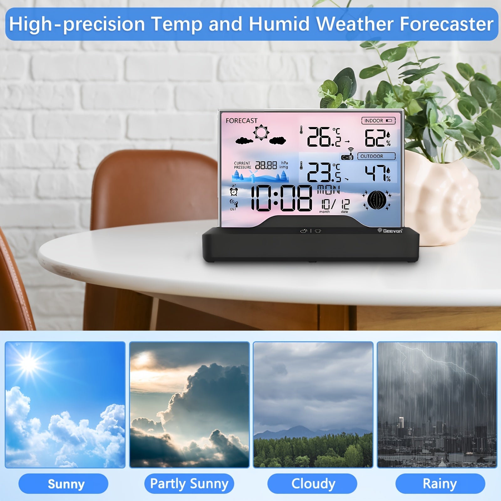 Wetterstation, Schwarz für Innen- und Außenmessung – Detailansicht 4