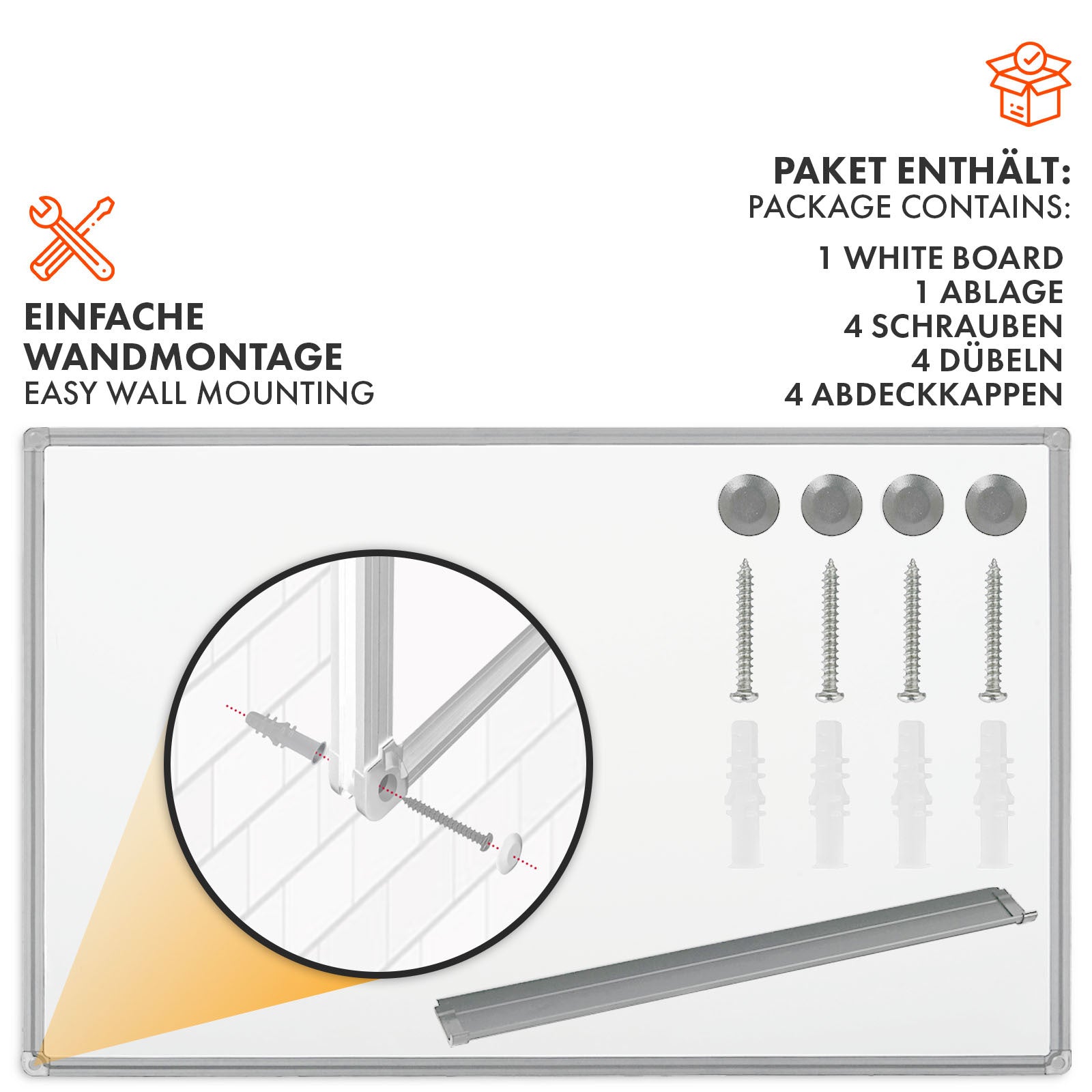 Whiteboard Magnettafel, schwarzer Rahmen für Büro und Homeoffice – Detailansicht 19