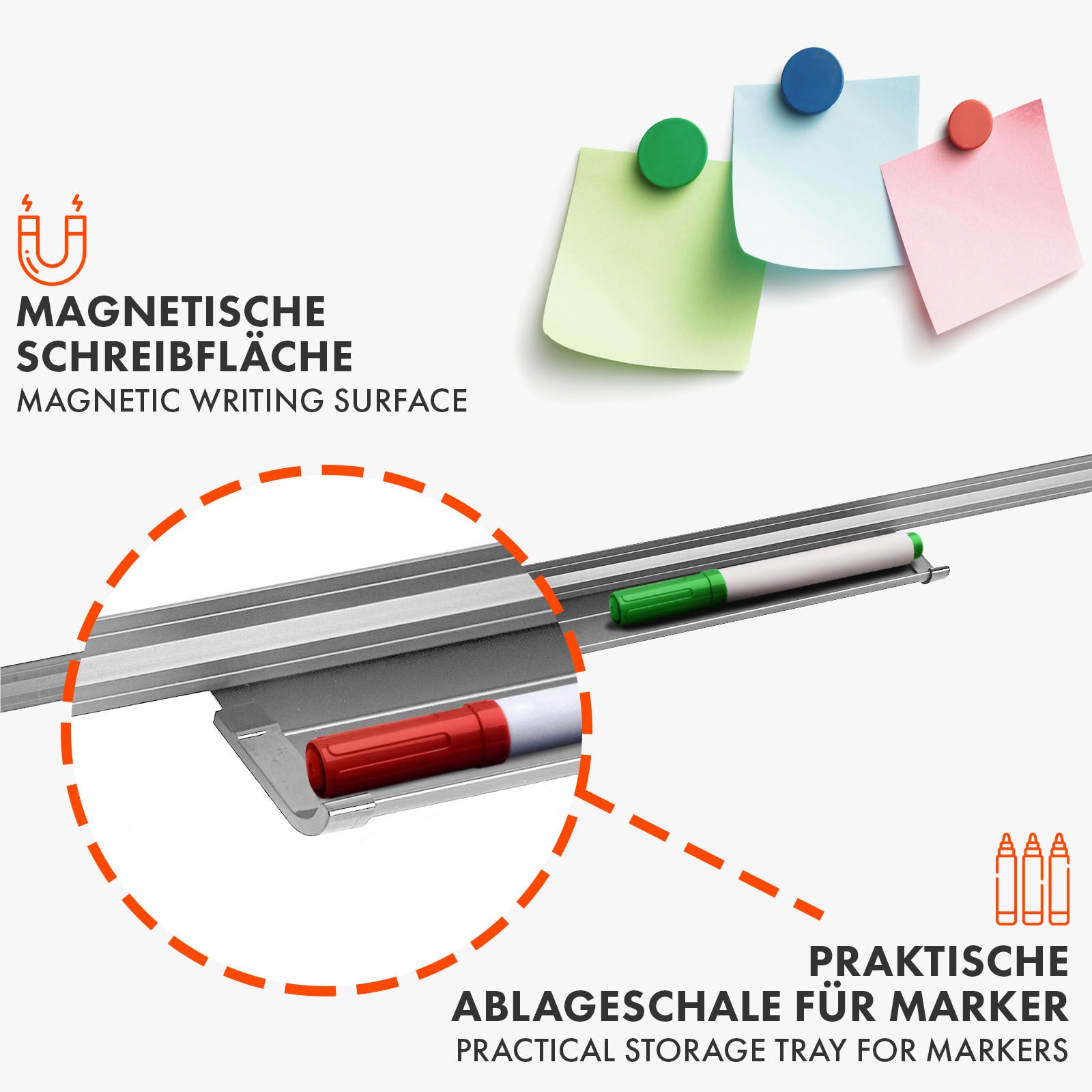 Whiteboard Magnettafel, schwarzer Rahmen für Büro und Homeoffice – Detailansicht 20