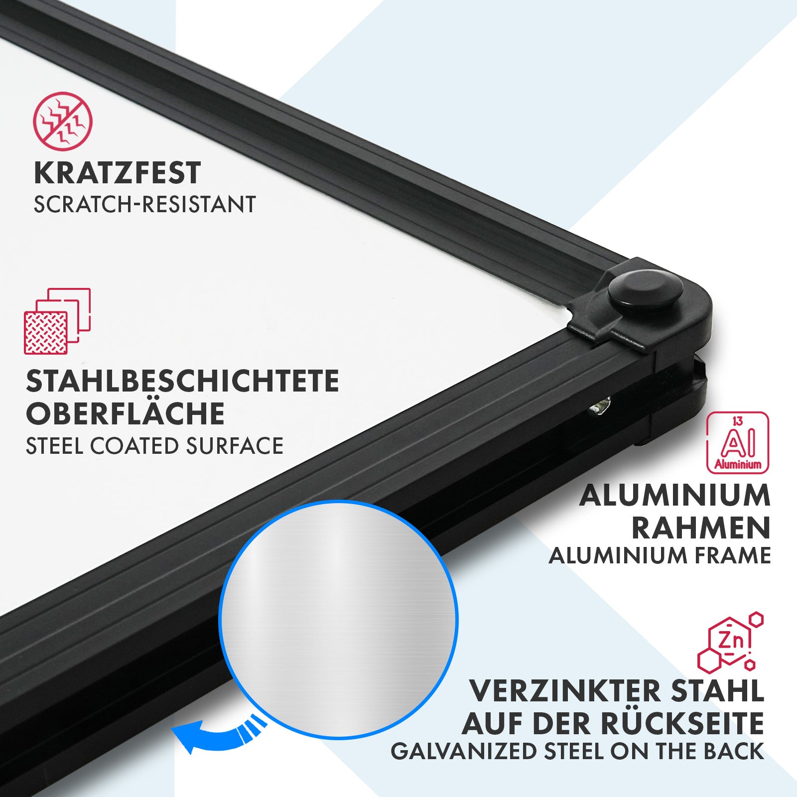 Whiteboard Magnettafel, schwarzer Rahmen für Büro und Homeoffice – Detailansicht 22