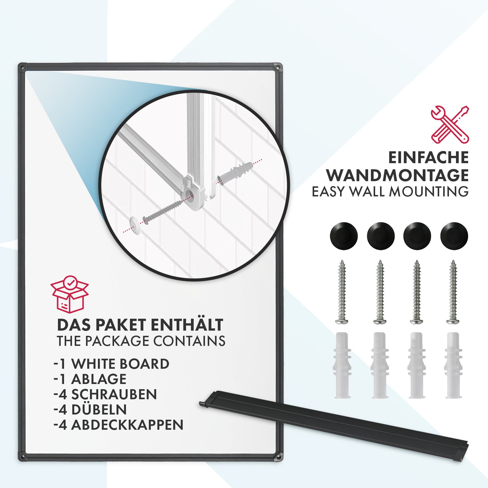 Whiteboard Magnettafel, schwarzer Rahmen für Büro und Homeoffice – Detailansicht 25