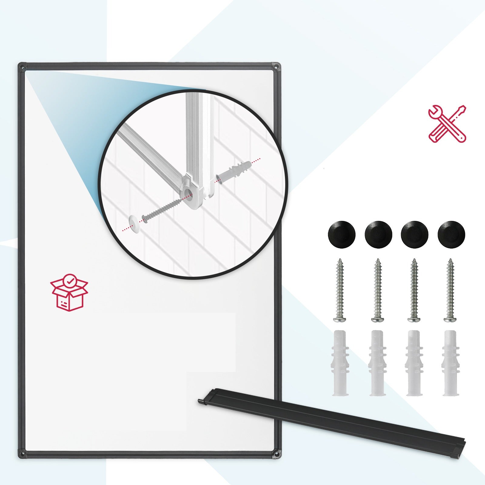 Whiteboard Magnettafel, schwarzer Rahmen für Büro und Homeoffice – Detailansicht 42