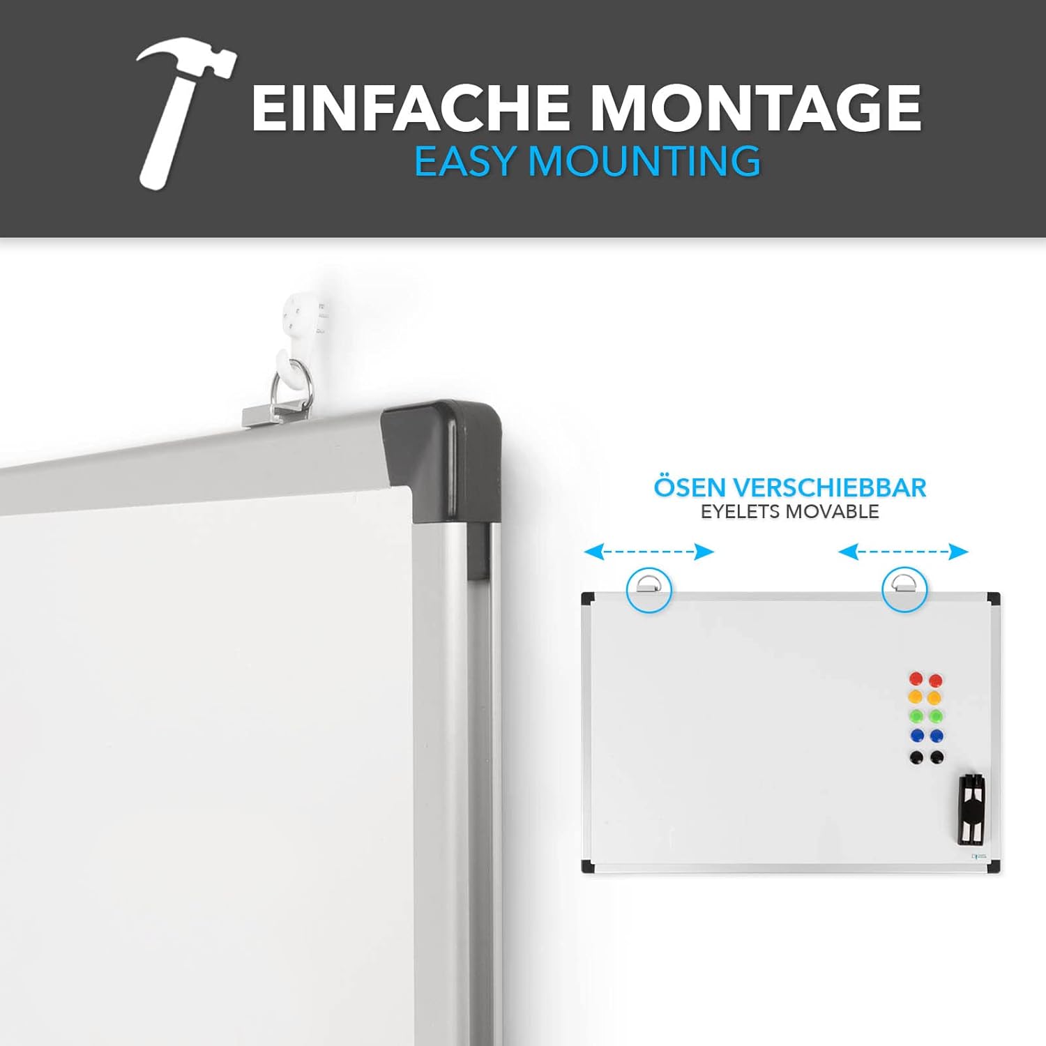 Whiteboard Magnettafel, schwarzer Rahmen für Büro und Homeoffice – Detailansicht 45