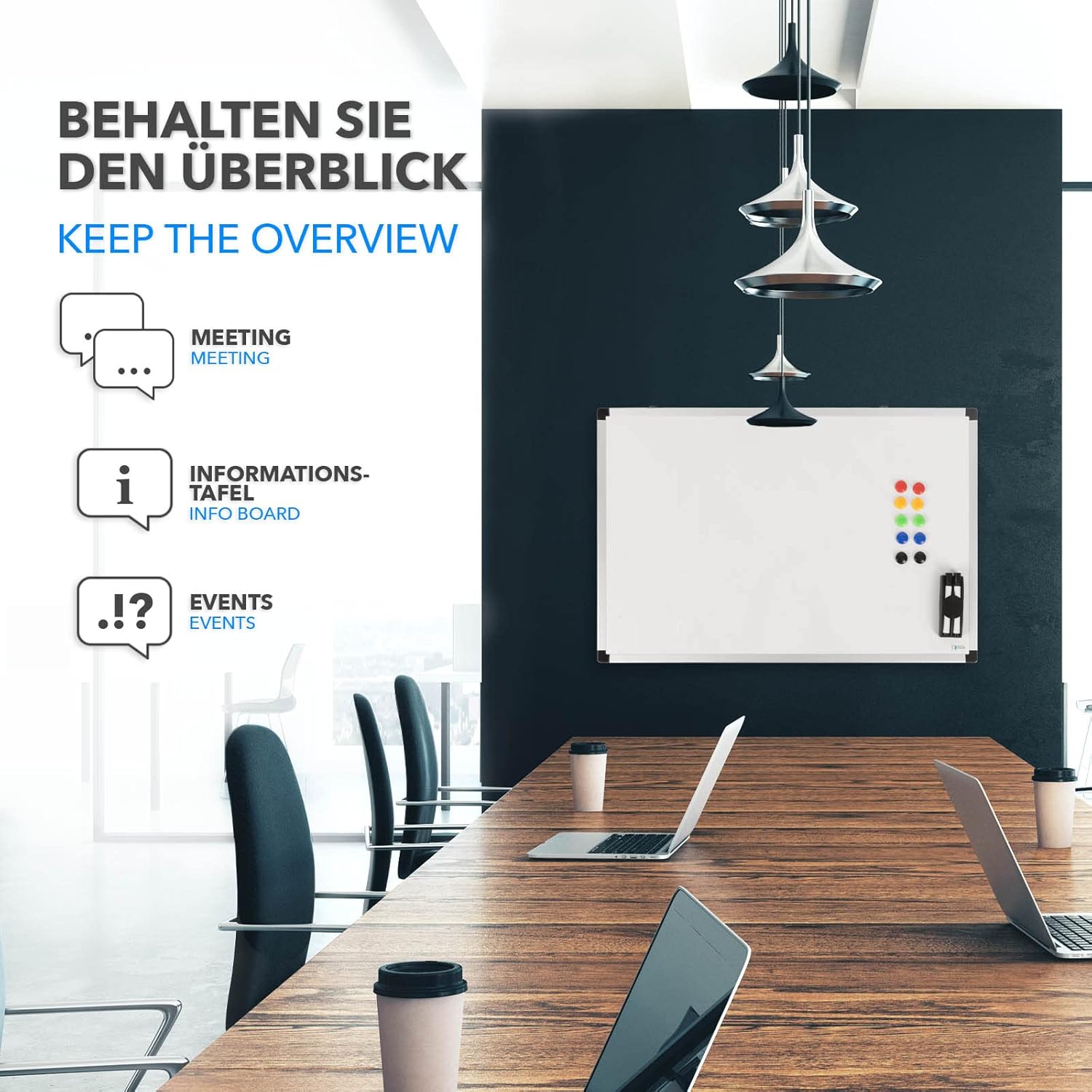 Whiteboard Magnettafel, schwarzer Rahmen für Büro und Homeoffice – Detailansicht 47