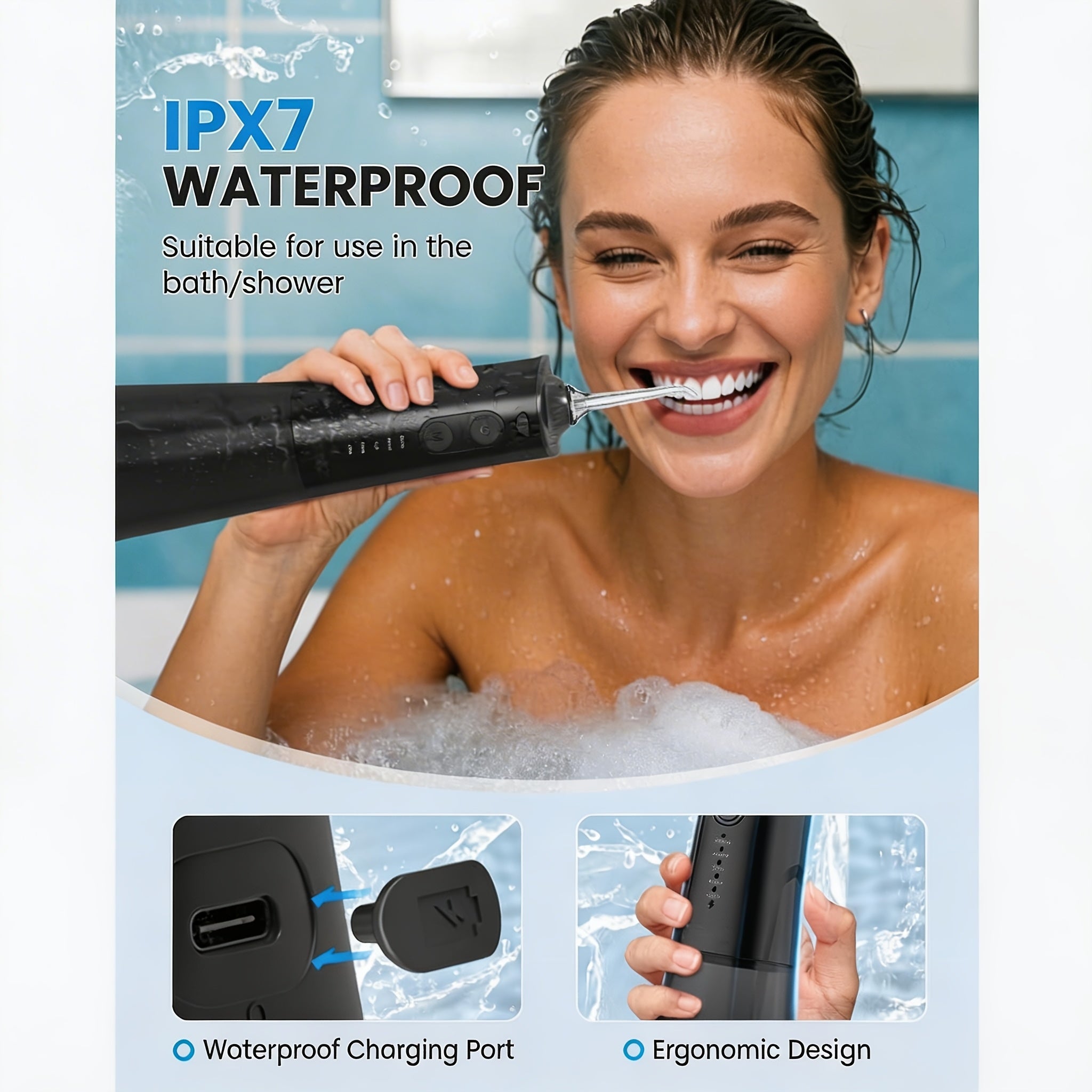 Wiederaufladbarer tragbarer Munddusche, wasserdicht für Badezimmer und Haushalt – Detailansicht 10